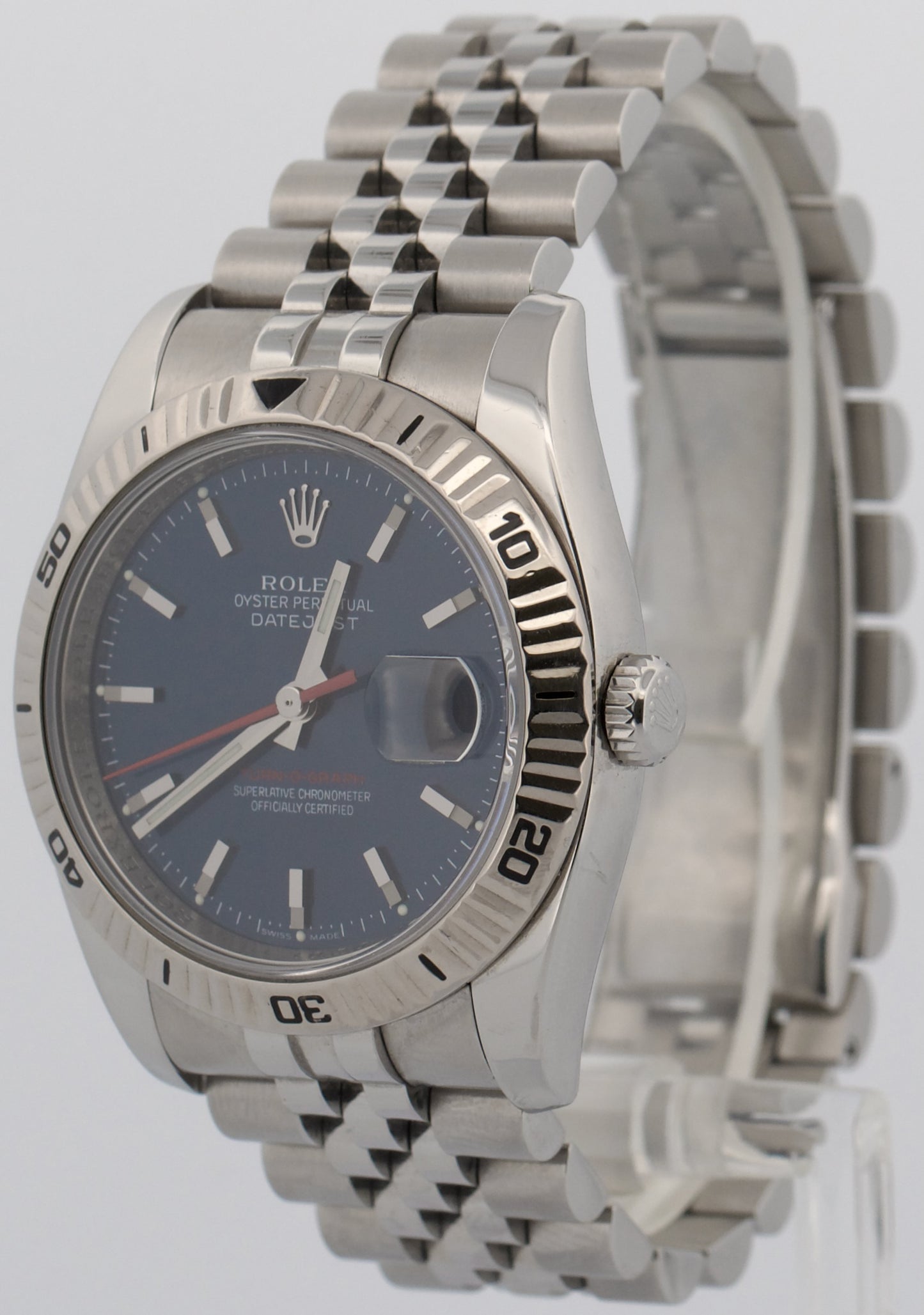 Rolex DateJust Turn-O-Graph Thunderbird BLUE Red Steel Jubilee REHAUT 18K 116264