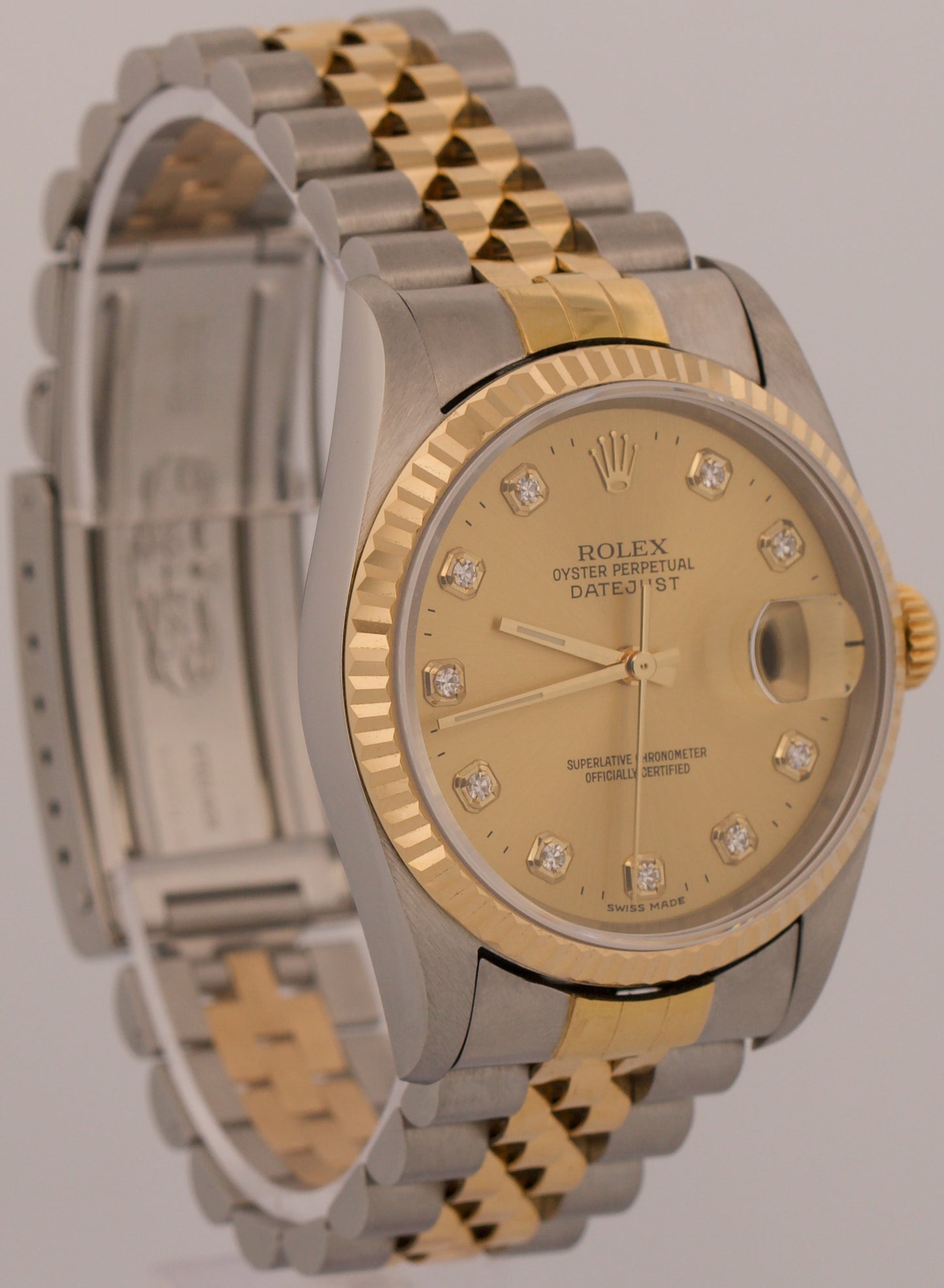 Rolex DateJust 36mm CHAMPAGNE DIAMOND 18K Yellow Gold Steel JUBILEE Watch 16233