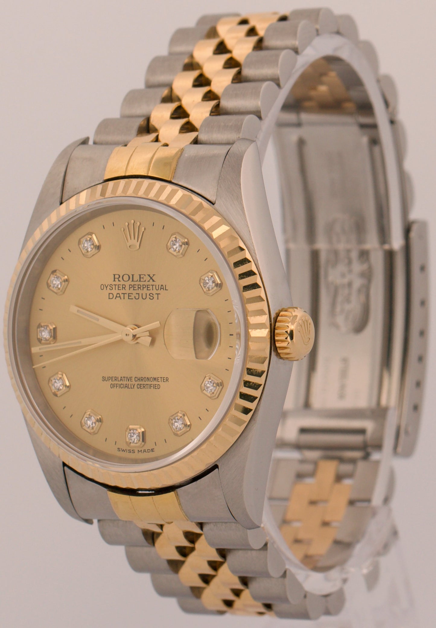 Rolex DateJust 36mm CHAMPAGNE DIAMOND 18K Yellow Gold Steel JUBILEE Watch 16233