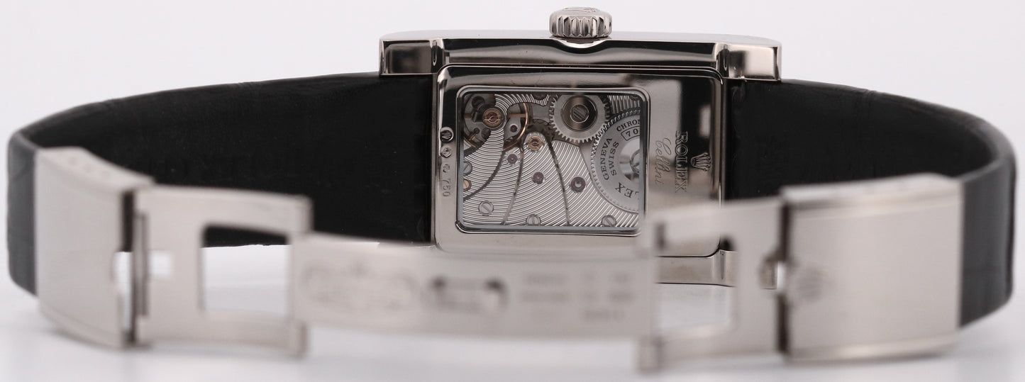 Rolex Cellini Prince SILVER ROMAN 18K White Gold Black Leather 28mm 5441/9