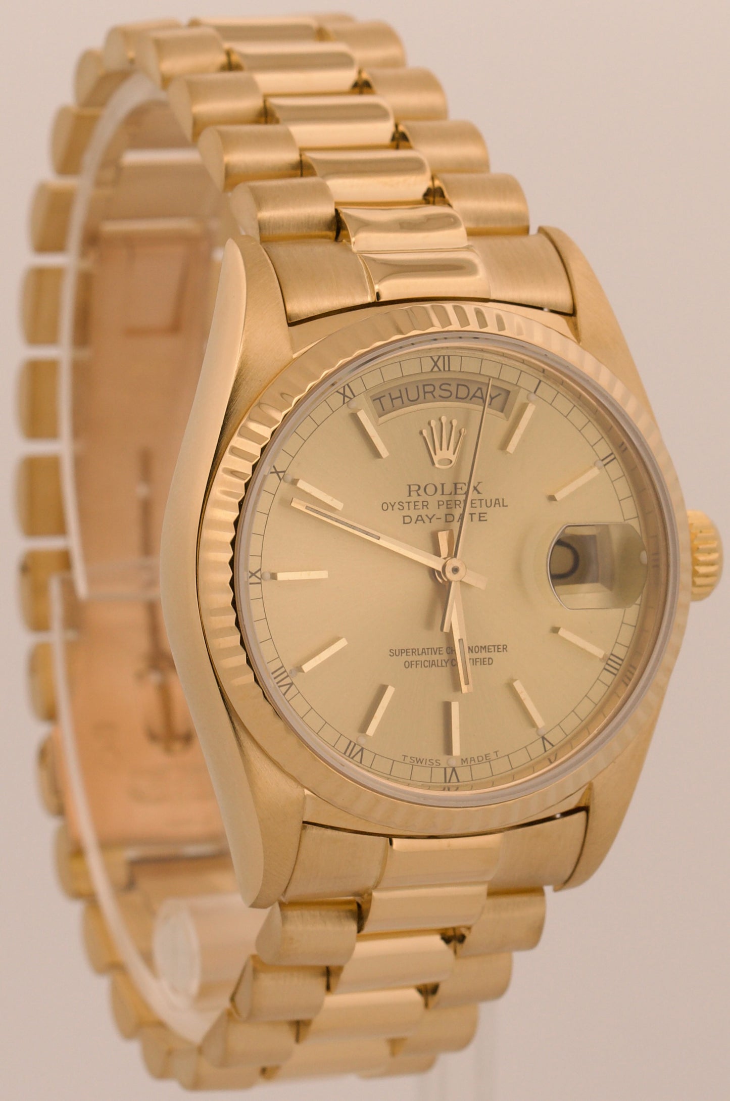1987 Rolex Day-Date President CHAMPAGNE 18K Yellow Gold Fluted 36mm 18038 Watch