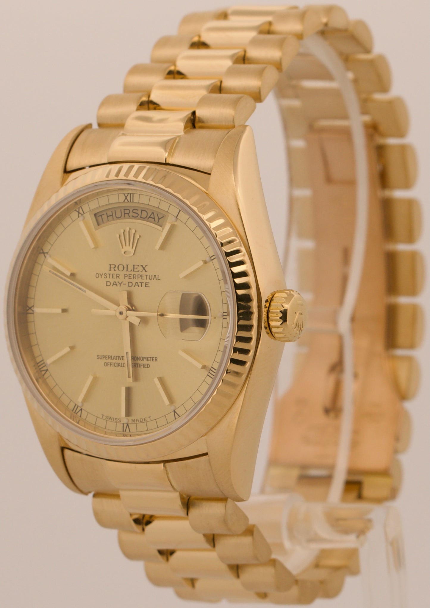 1987 Rolex Day-Date President CHAMPAGNE 18K Yellow Gold Fluted 36mm 18038 Watch