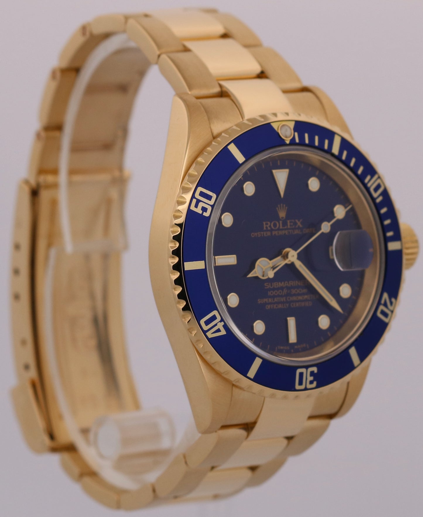 2005 PAPERS Rolex Submariner Date BLUE 18K Yellow Gold Oyster 40mm 16618 BOX