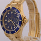 2005 PAPERS Rolex Submariner Date BLUE 18K Yellow Gold Oyster 40mm 16618 BOX