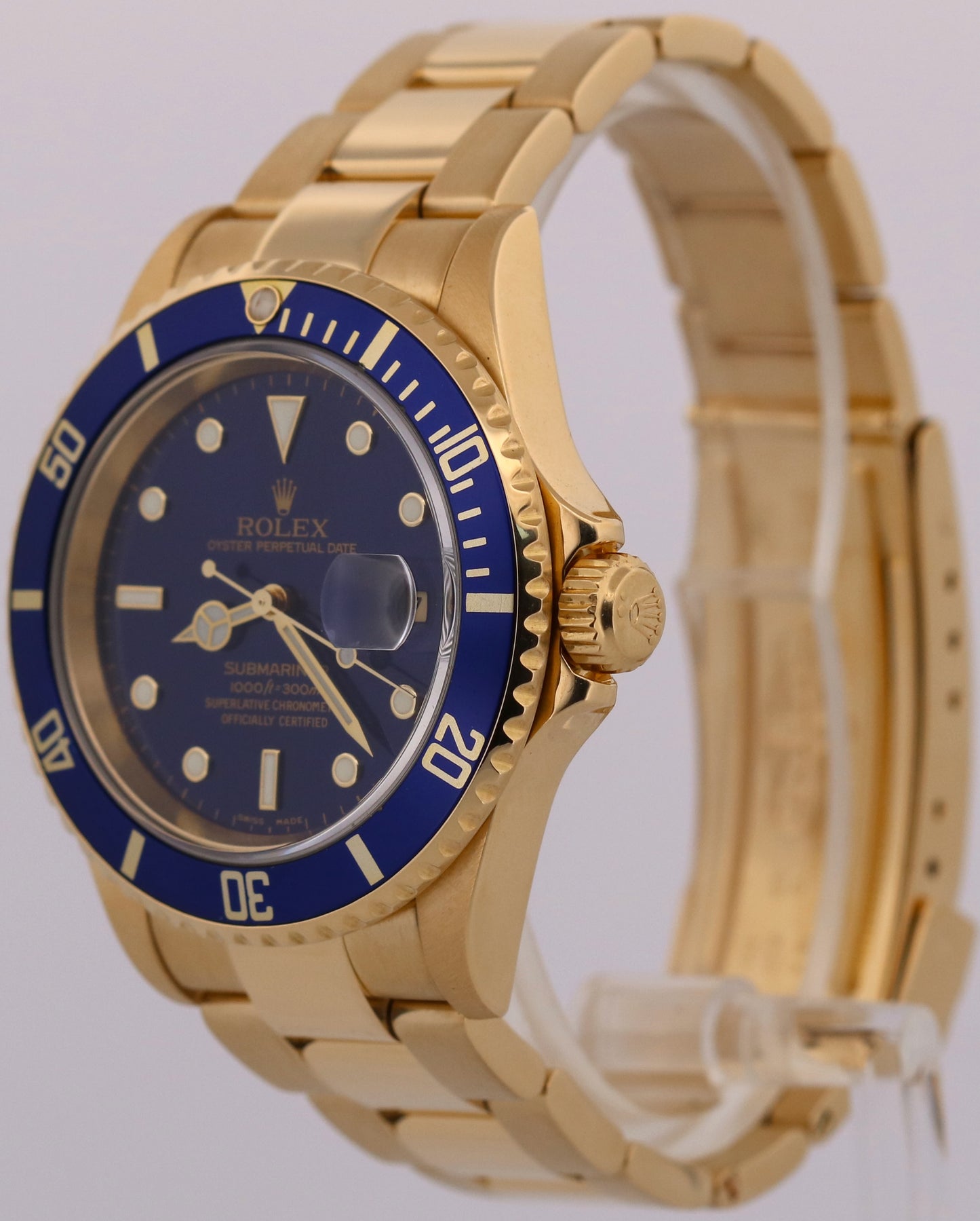 2005 PAPERS Rolex Submariner Date BLUE 18K Yellow Gold Oyster 40mm 16618 BOX