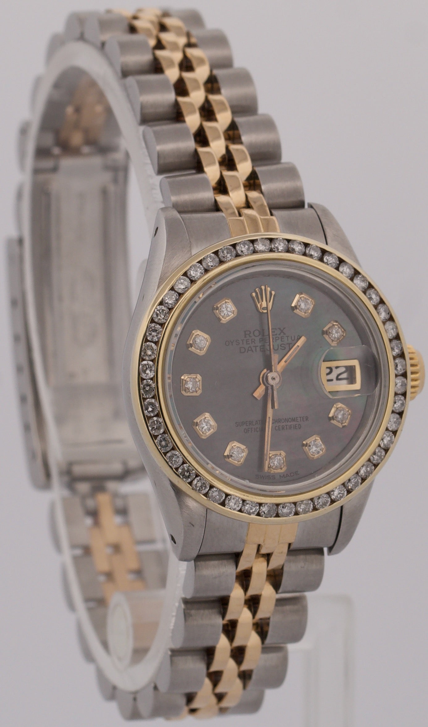 Ladies Rolex DateJust 26mm MOP DIAMOND 18K Yellow Gold Steel JUBILEE 69173 Watch