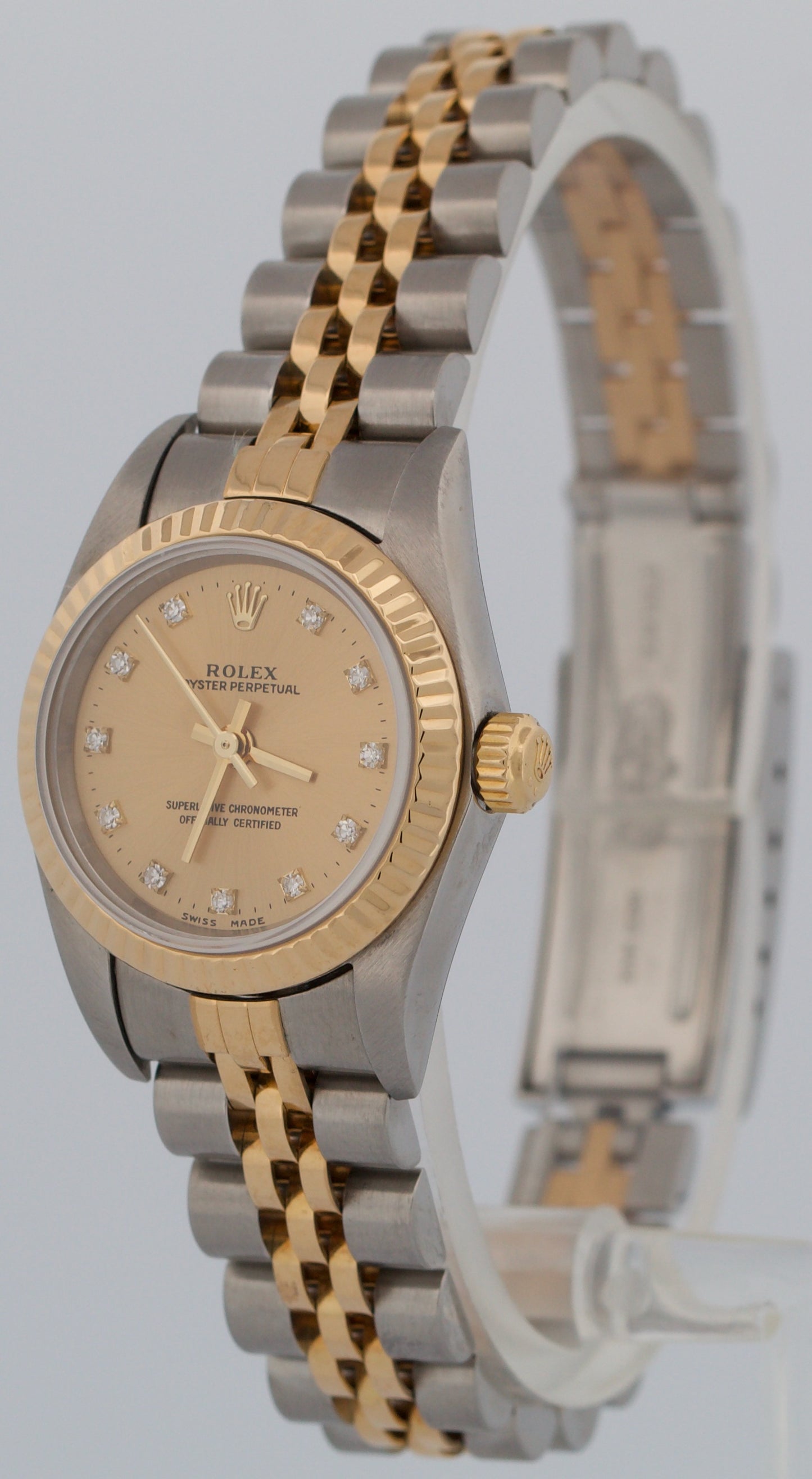 Rolex Oyster Perpetual 24mm CHAMPAGNE DIAMOND 18K Gold Steel JUBILEE 76193 Watch