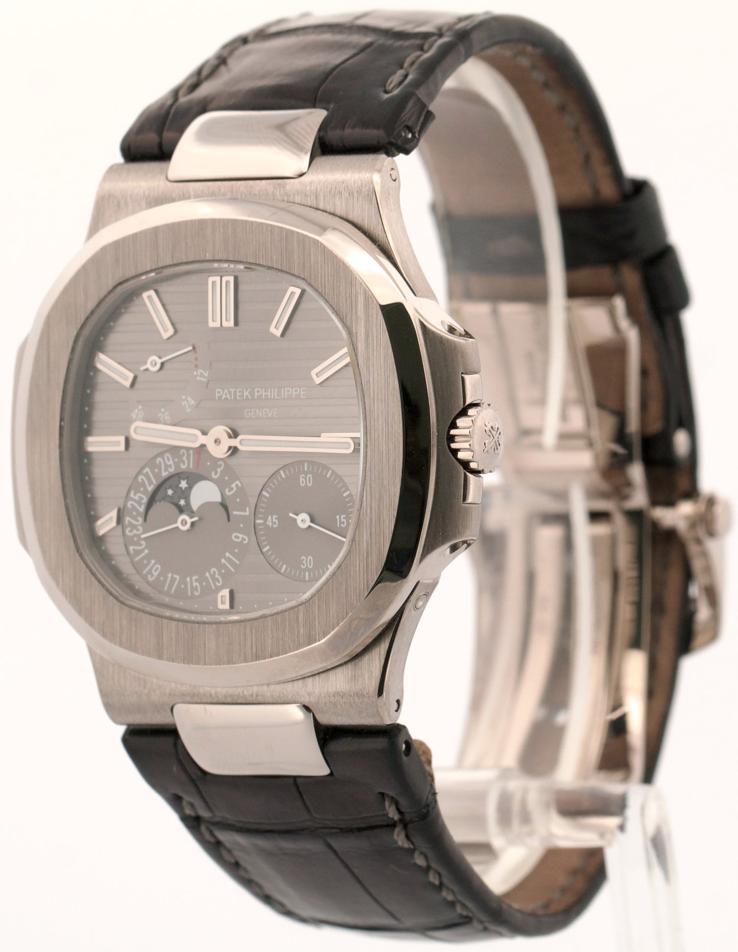 2009 PAPERS Patek Philippe Nautilus Gray Moon Phase 18K White Gold 5712G-001 BOX
