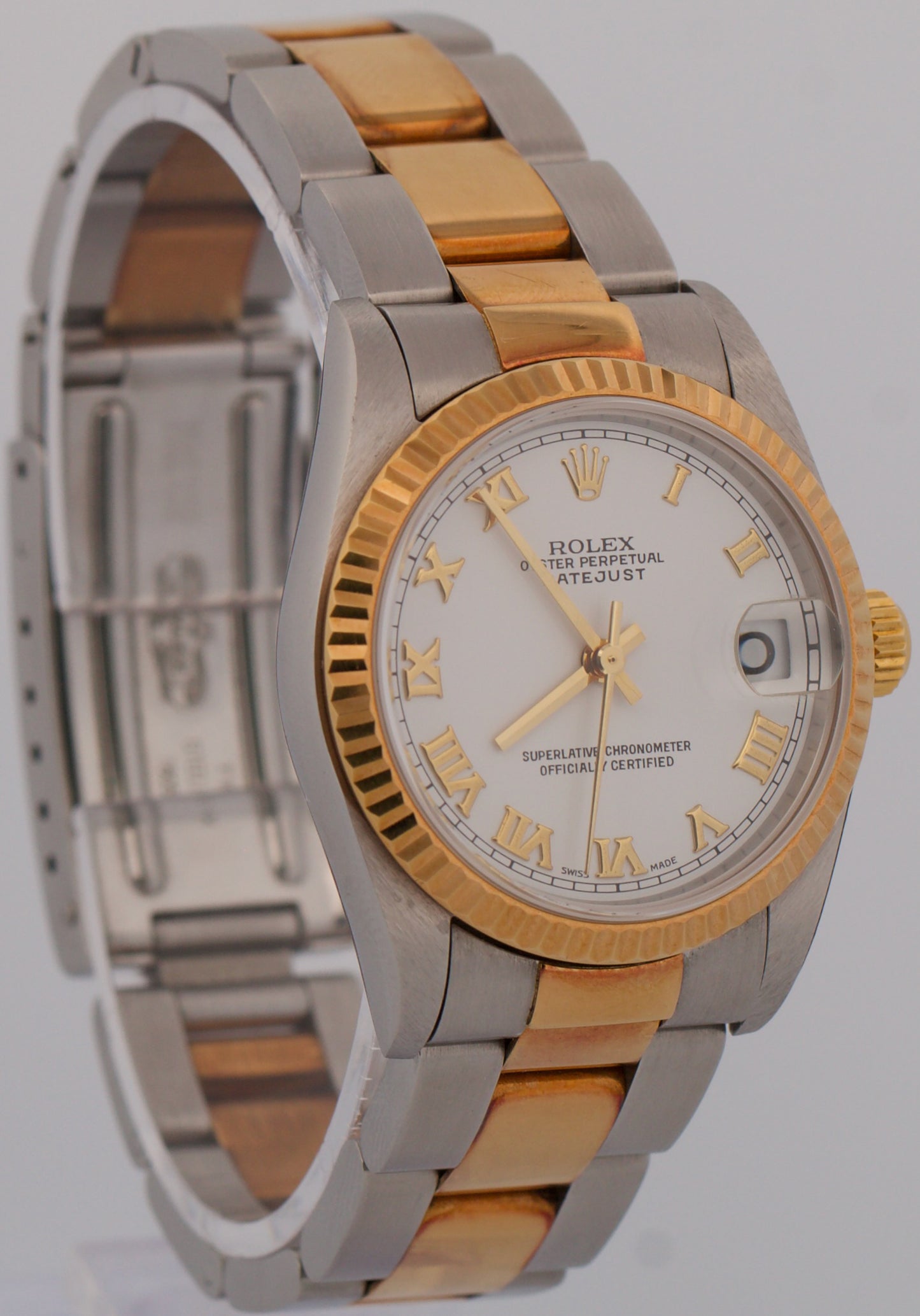 UNPOLISHED 2002 PAPERS Rolex DateJust WHITE ROMAN 18K Steel 31mm 78273 Watch BOX