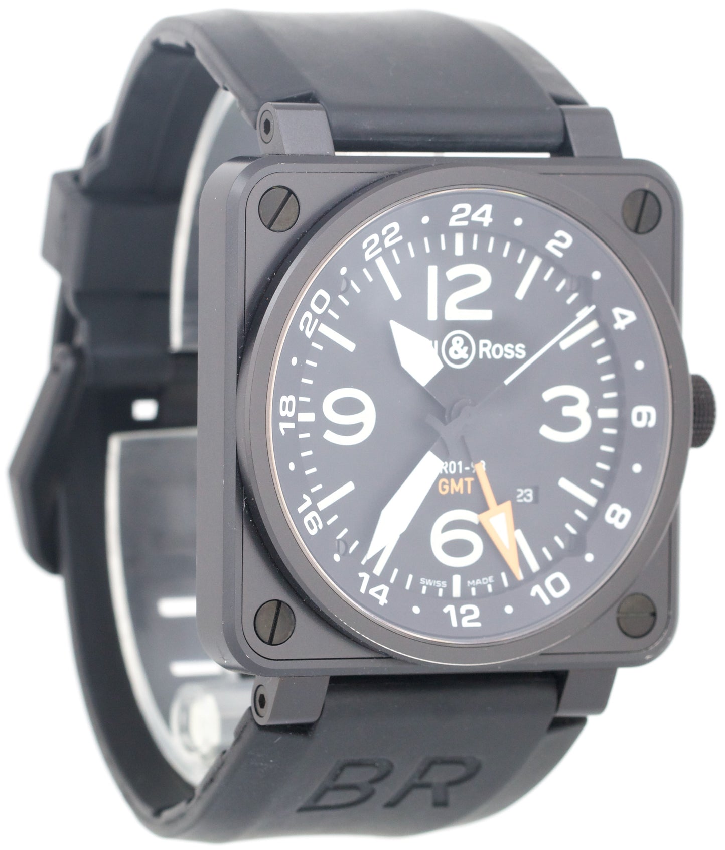 Bell & Ross GMT Matte Black PVD Stainless Steel 46mm Automatic Rubber BR01-93