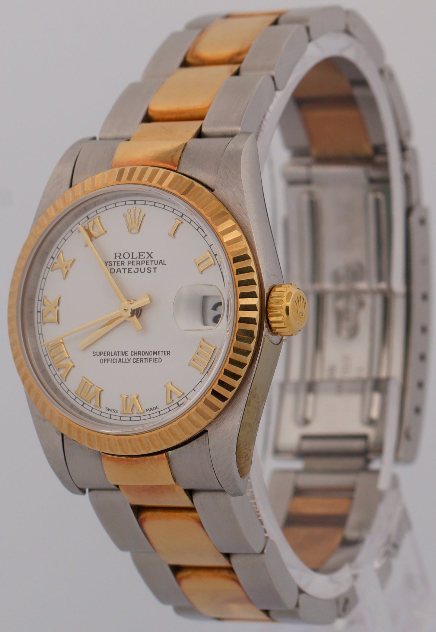 UNPOLISHED 2002 PAPERS Rolex DateJust WHITE ROMAN 18K Steel 31mm 78273 Watch BOX