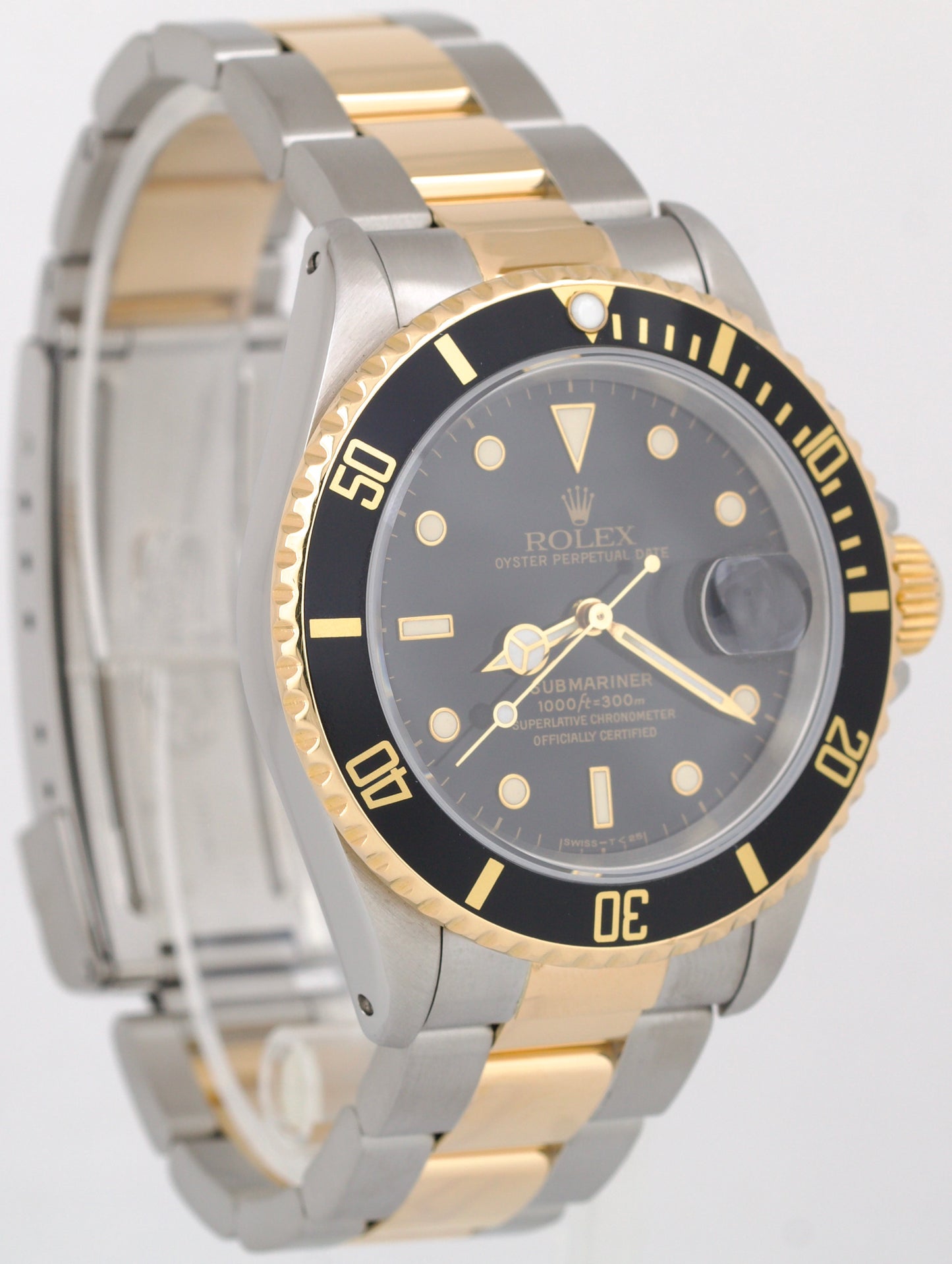 Rolex Submariner Date BLACK 18K Yellow Gold SEL Stainless Steel 40mm Watch 16613