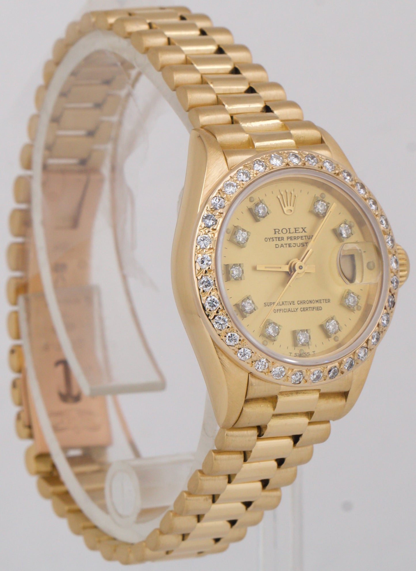 Ladies Rolex DateJust President 26mm CHAMPAGNE DIAMOND 18K Gold 69178 Watch