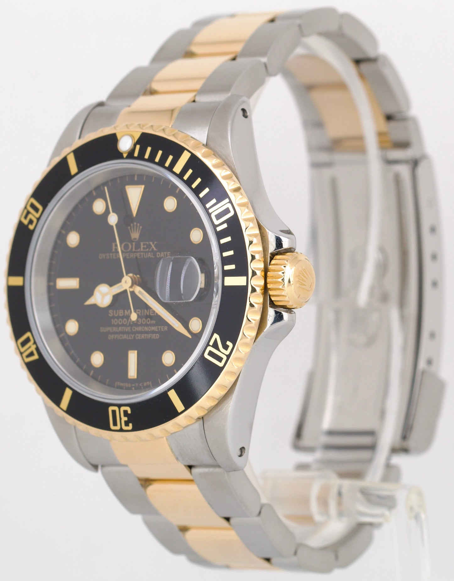 Rolex Submariner Date BLACK 18K Yellow Gold SEL Stainless Steel 40mm Watch 16613