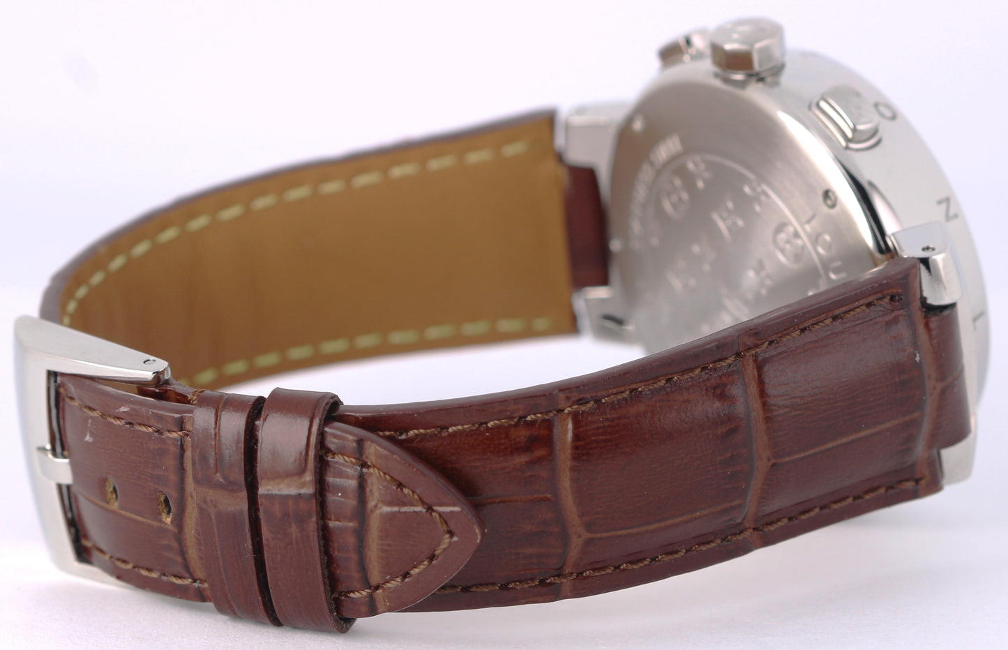 Louis Vuitton Tambour Chronograph Steel Beige 41.5mm Q1122 Brown Leather Watch