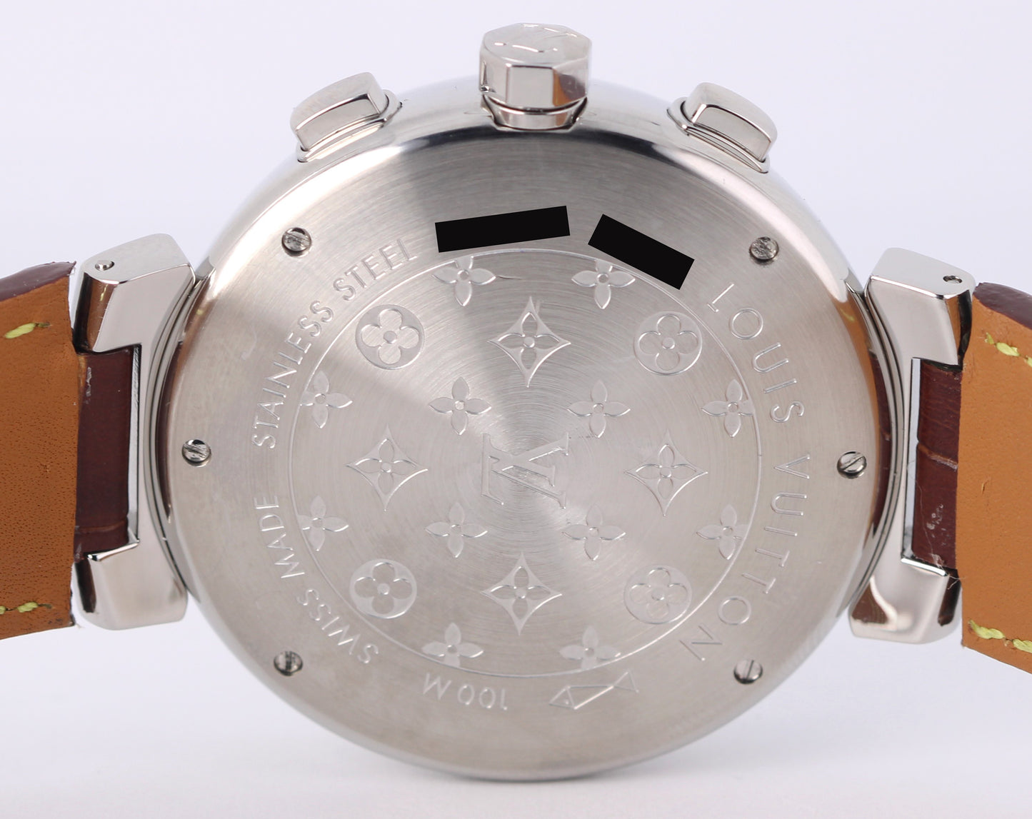 Louis Vuitton Tambour Chronograph Steel Beige 41.5mm Q1122 Brown Leather Watch