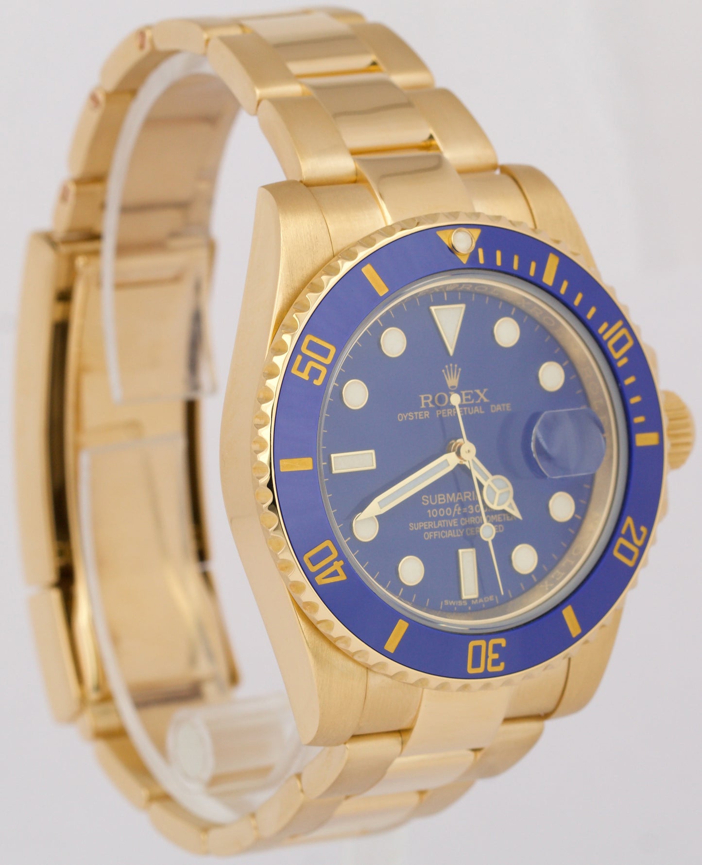 MINT Rolex Submariner Date Ceramic BLUE 18K Yellow Gold 40mm Oyster Watch 116618