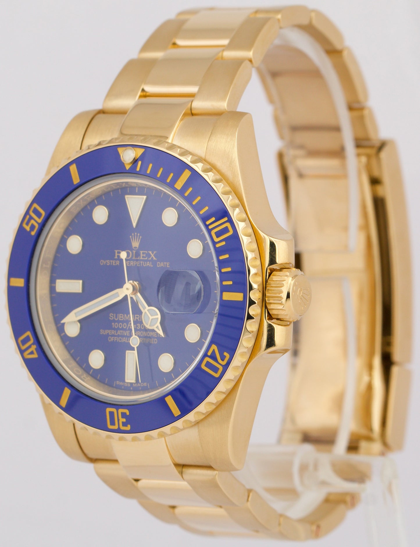 MINT Rolex Submariner Date Ceramic BLUE 18K Yellow Gold 40mm Oyster Watch 116618