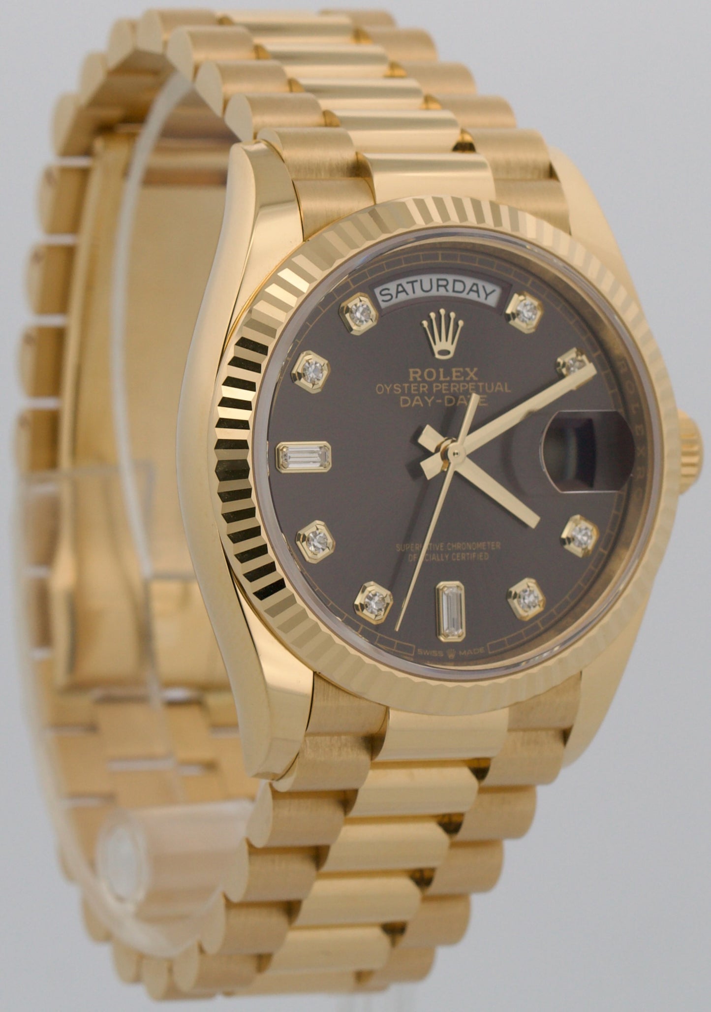 2025 PAPERS Rolex Day-Date President 18K Gold GREY DIAMOND 36mm 128238 BOX