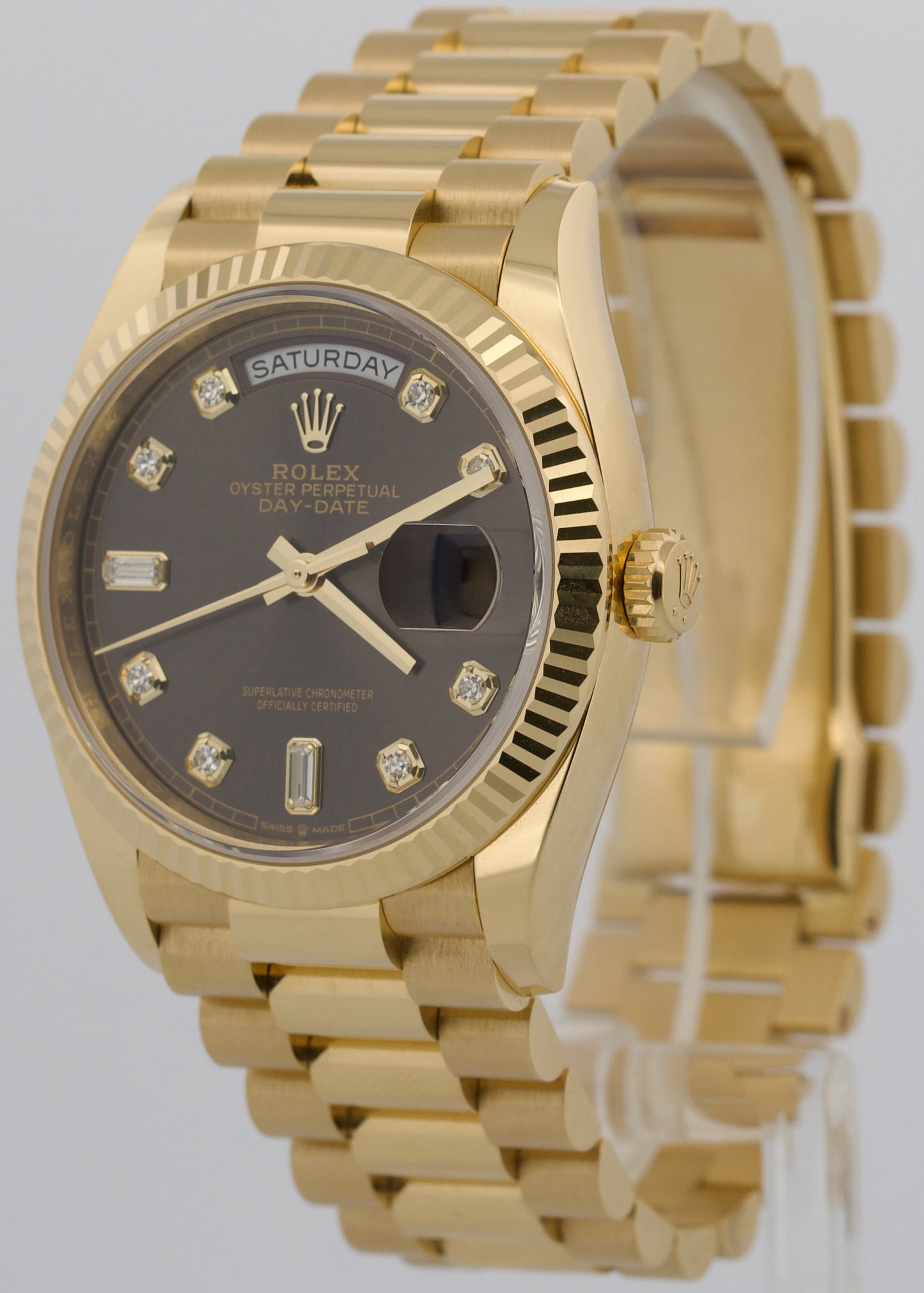 2025 PAPERS Rolex Day-Date President 18K Gold GREY DIAMOND 36mm 128238 BOX