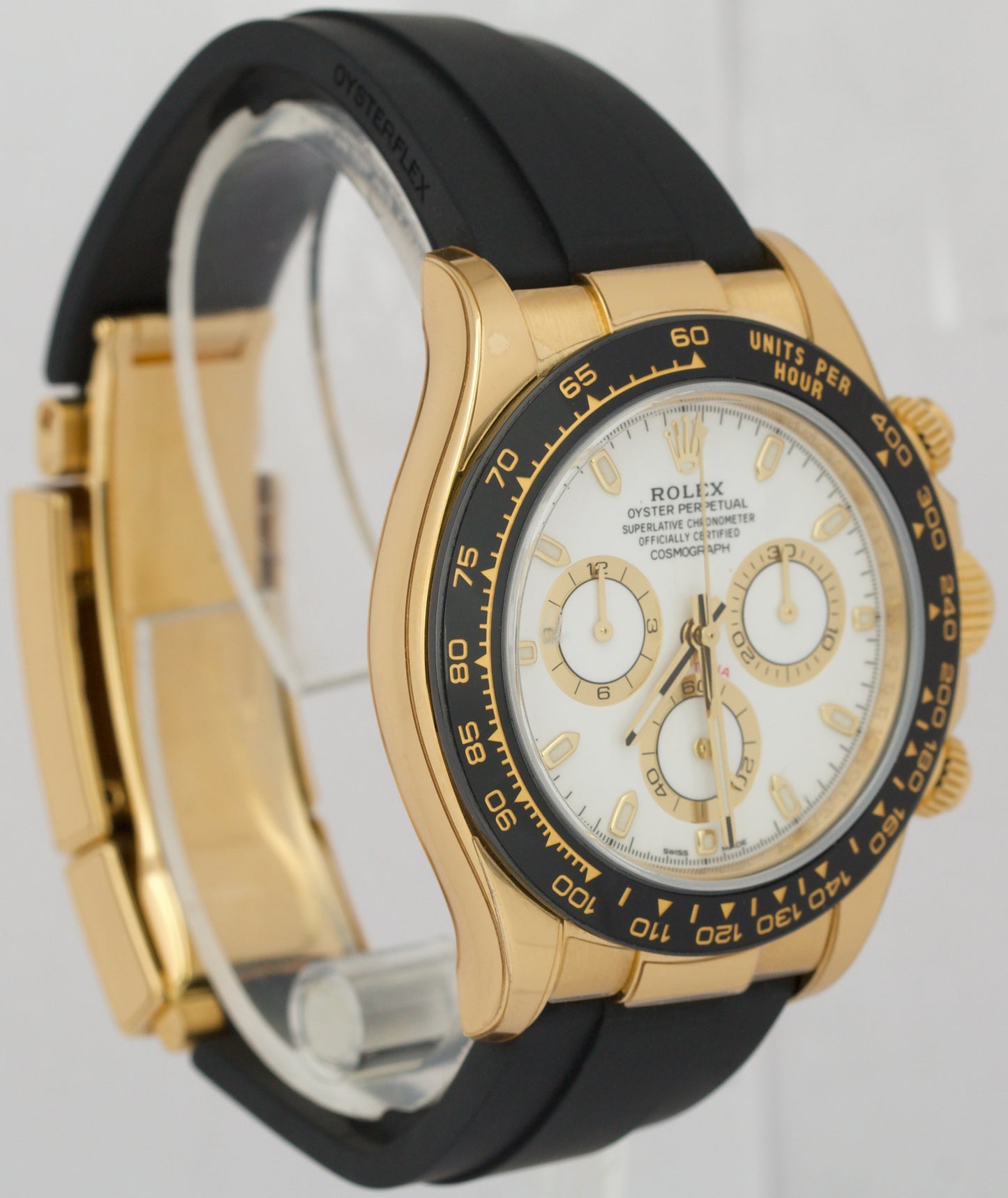 2021 NEW PAPERS Rolex Daytona 18K Gold WHITE Oysterflex 116518 Watch BOX