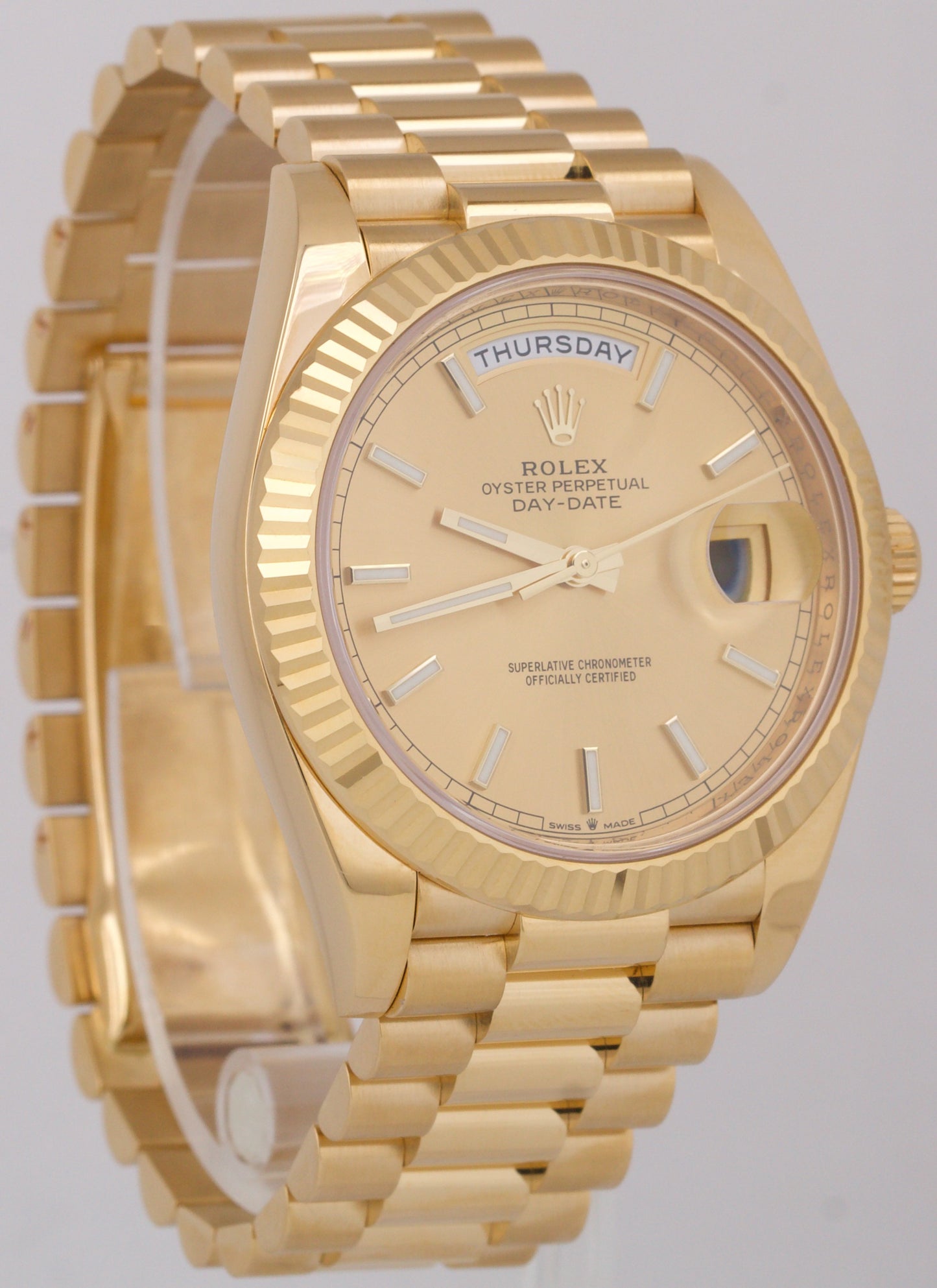 MINT 2021 PAPERS Rolex Day-Date President 40mm CHAMPAGNE 18K Gold 228238 BOX