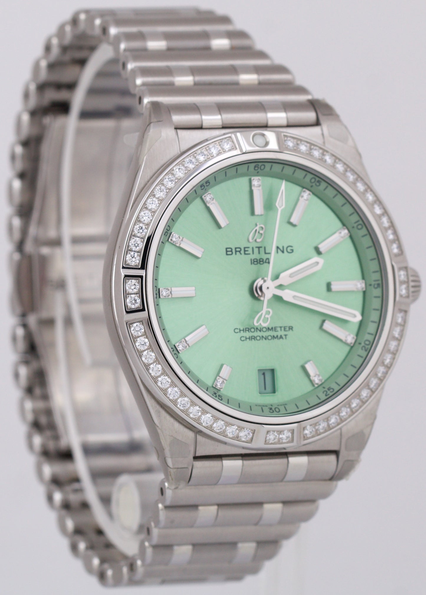 BRAND NEW Breitling Chronomat GREEN DIAMOND Steel PAPERS 36mm Watch A10380 BOX