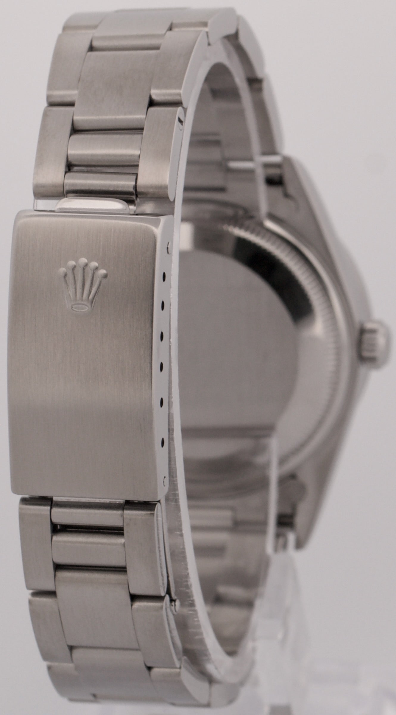 1996 Rolex Oyster Perpetual Date 34mm SILVER Steel Oyster NO-HOLES 15210 Watch