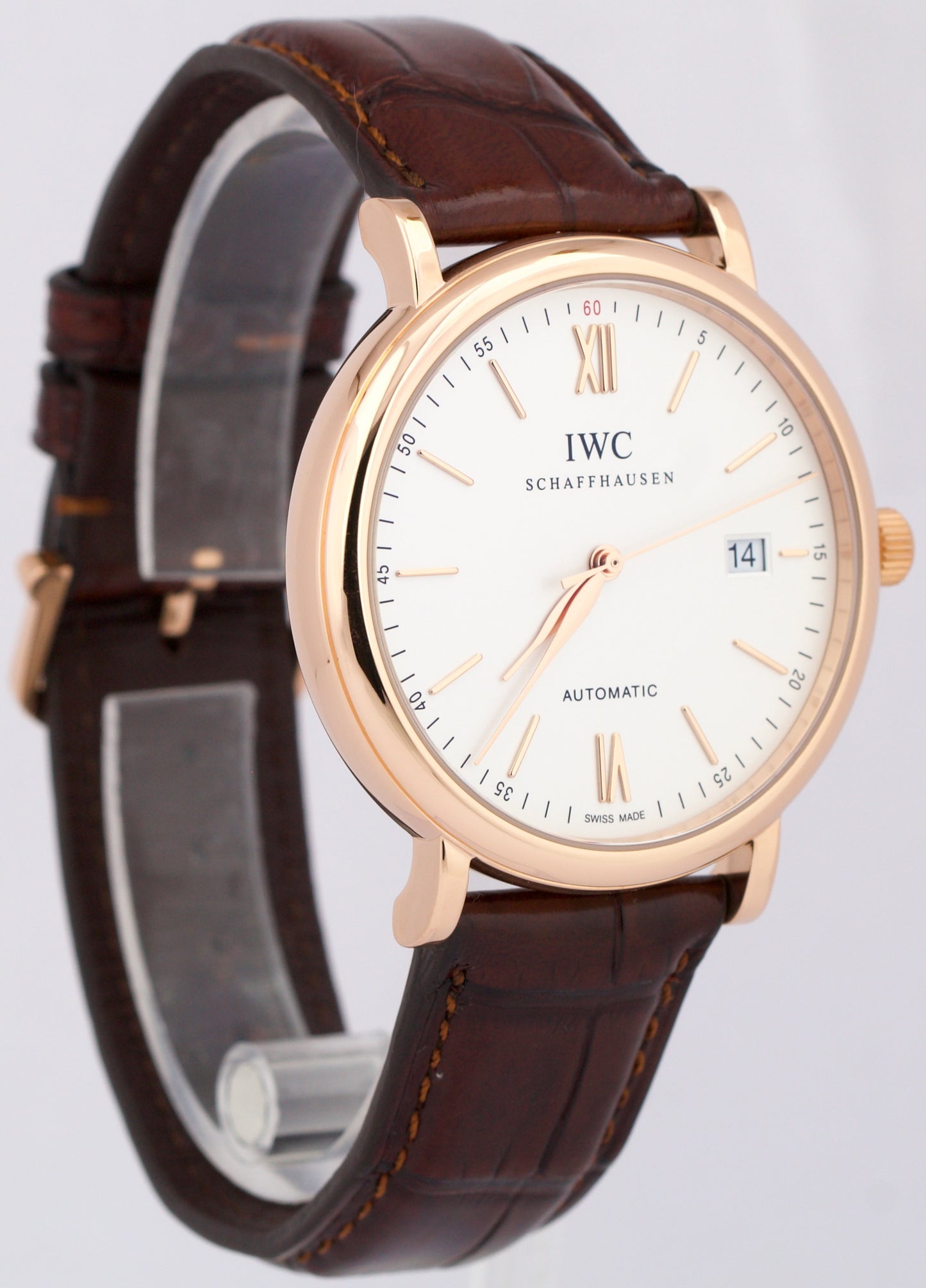 IWC Portofino 18K Rose Gold SILVER Brown Leather IW356504 Automatic 40mm BOX