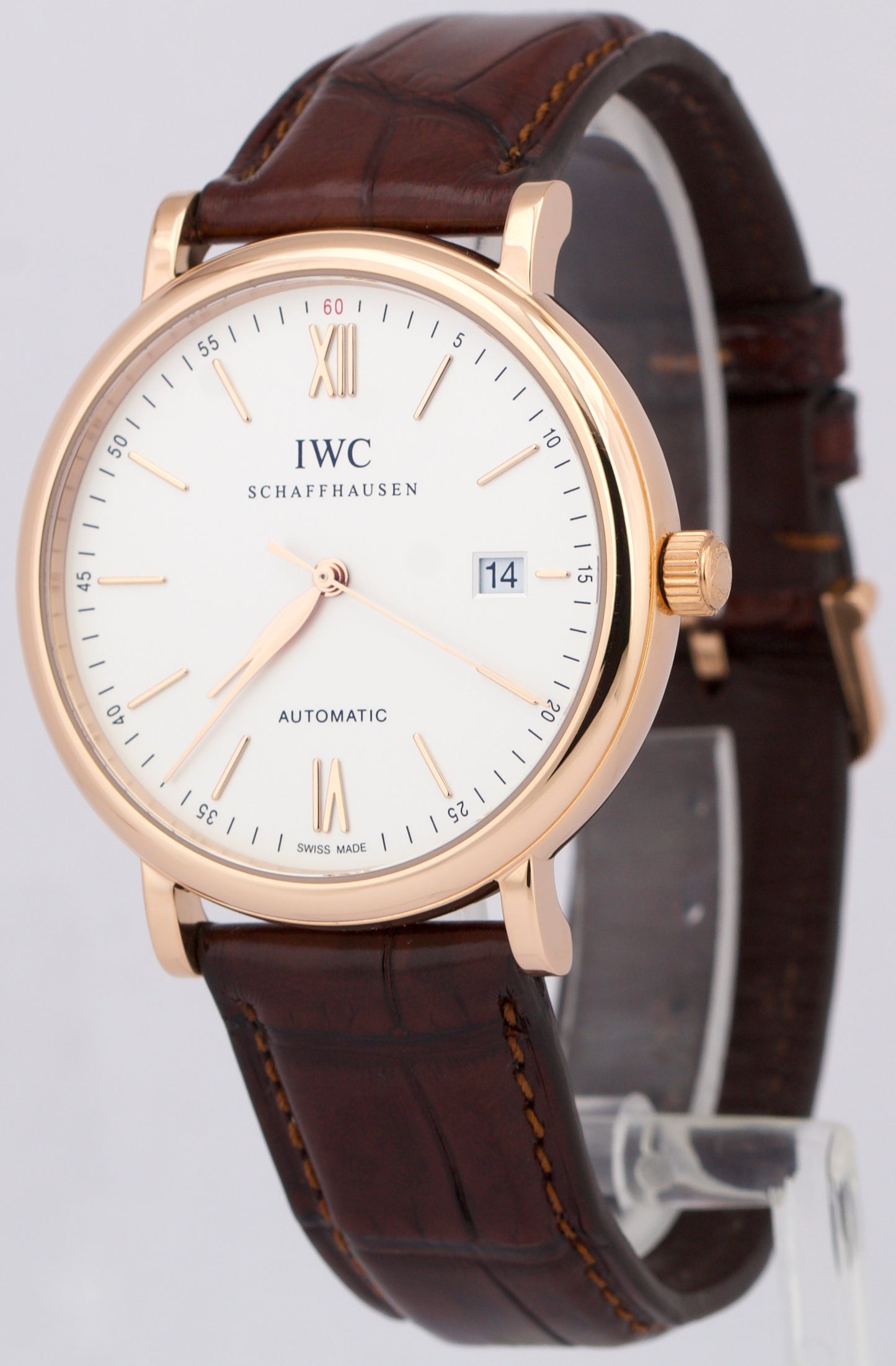 IWC Portofino 18K Rose Gold SILVER Brown Leather IW356504 Automatic 40mm BOX