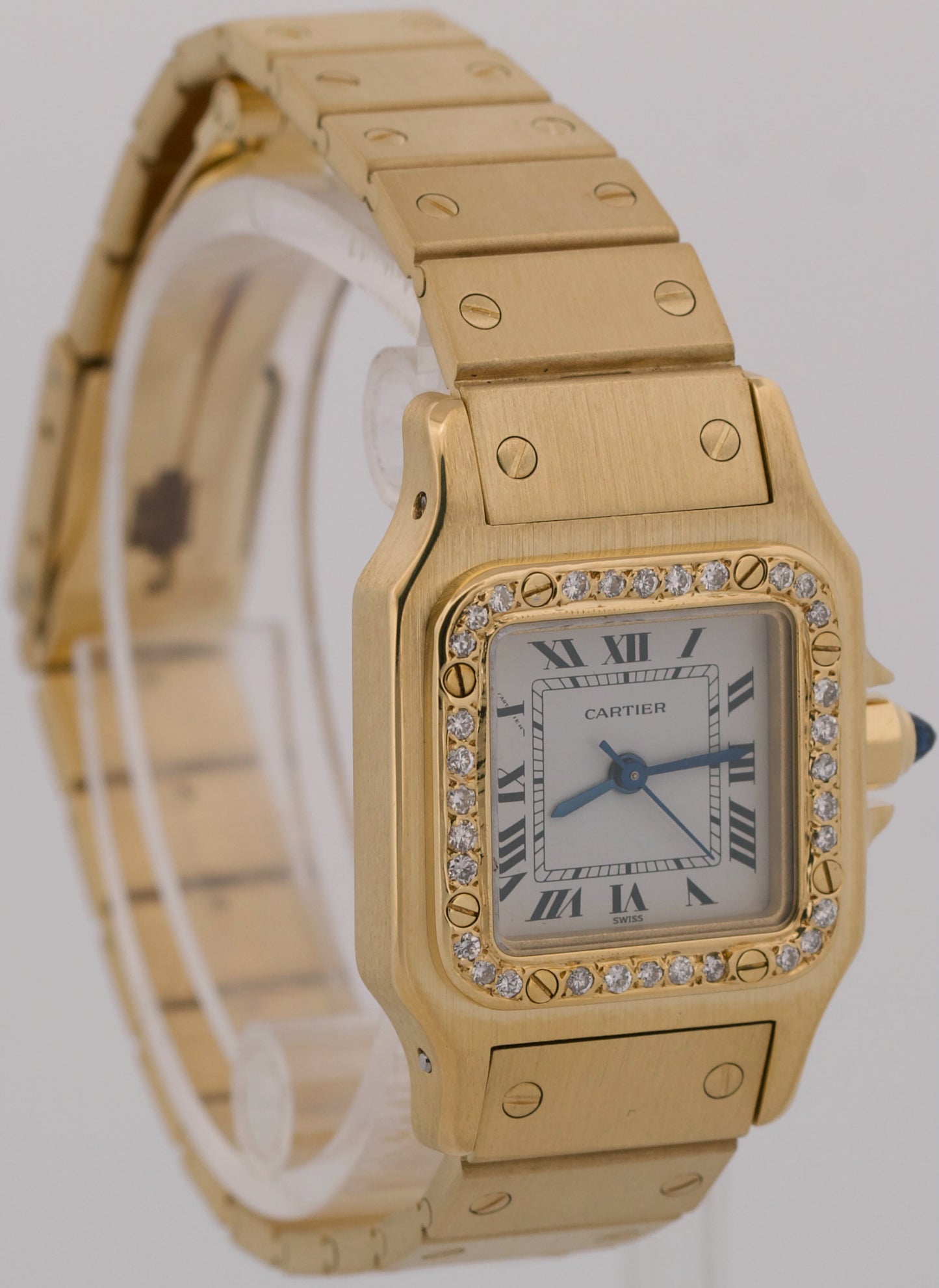 Ladies Cartier Santos WHITE ROMAN DIAMOND 18K Yellow Gold Automatic 24mm 8170