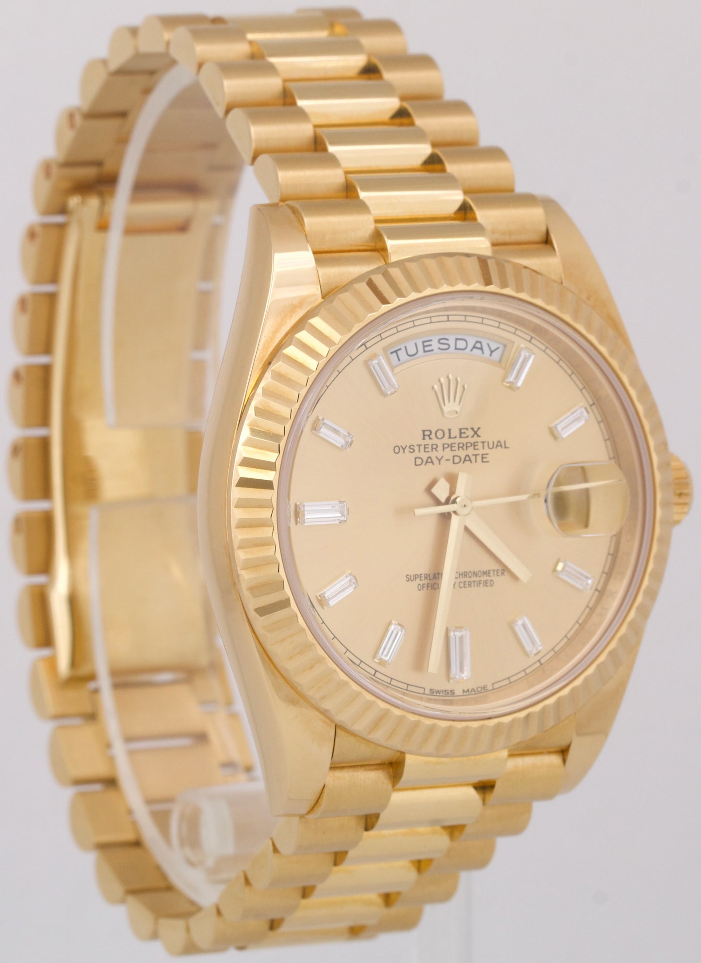 PAPERS Rolex Day-Date President 40mm CHAMPAGNE BAGUETTE DIAMOND 18K 228238 BOX