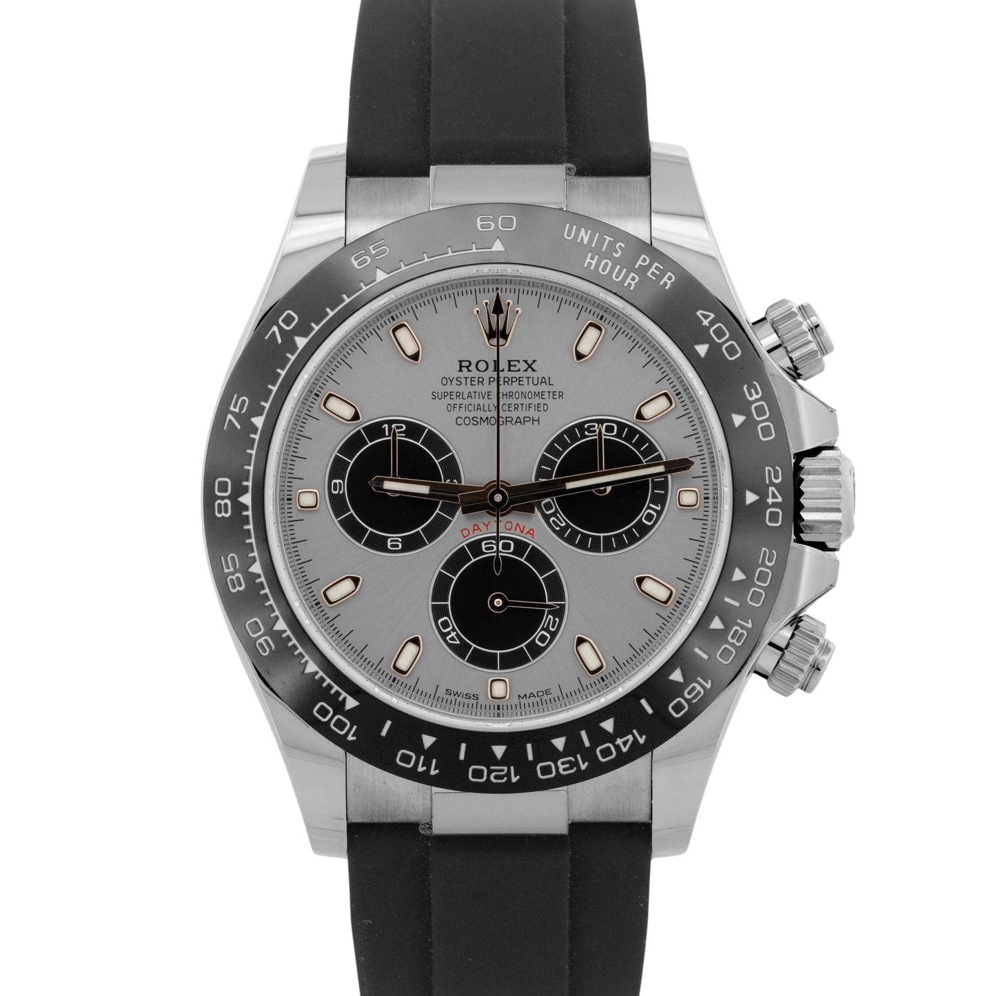 2019 PAPERS Rolex Daytona SILVER GHOST 18K Gold Oysterflex 40mm 116519 LN BOX