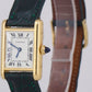 VINTAGE Ladies Cartier Tank Louis 18k Gold Green Leather 78087 21mm Manual Watch