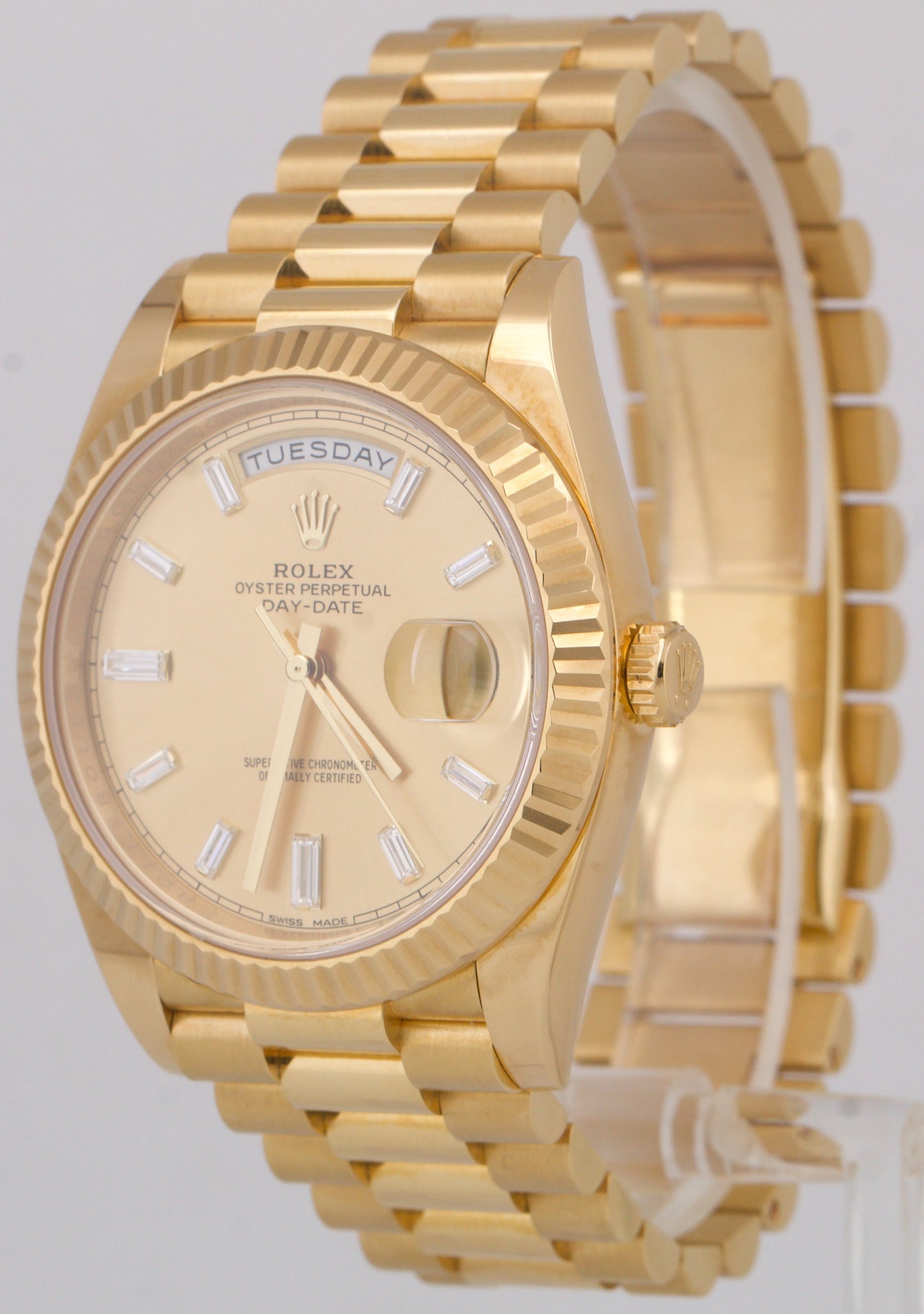 PAPERS Rolex Day-Date President 40mm CHAMPAGNE BAGUETTE DIAMOND 18K 228238 BOX