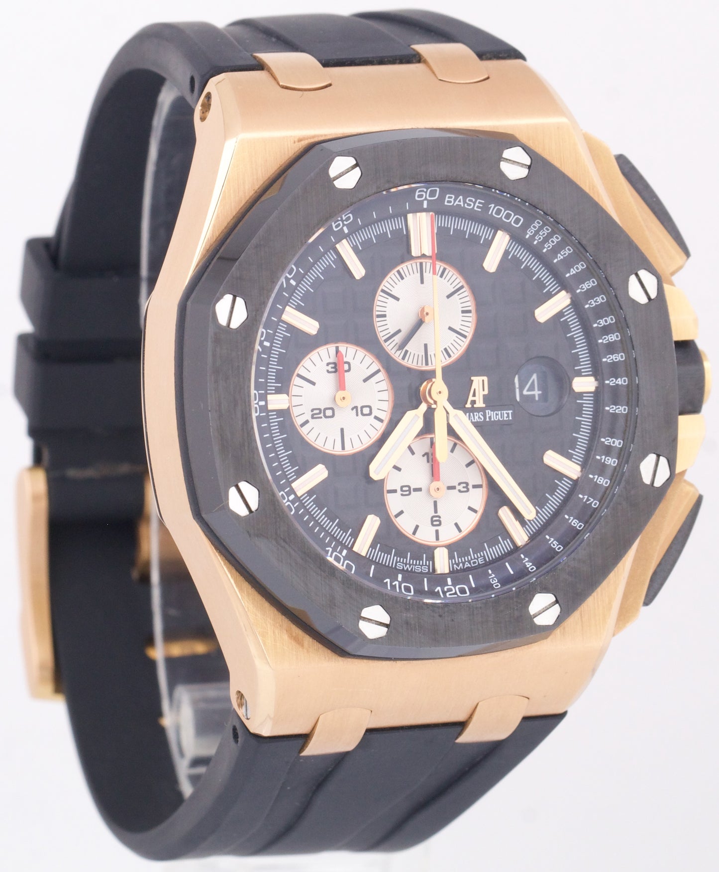 Audemars Piguet Royal Oak Offshore 18K Rose Gold BLACK Rubber 44mm Watch 26401RO