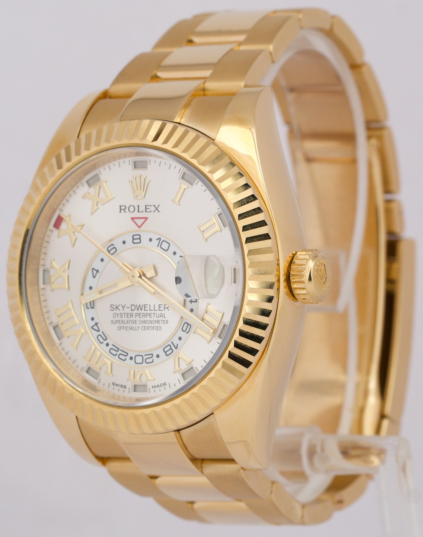 MINT Rolex Sky-Dweller SILVER ROMAN 18K Yellow Gold Oyster 42mm 326938 BOX
