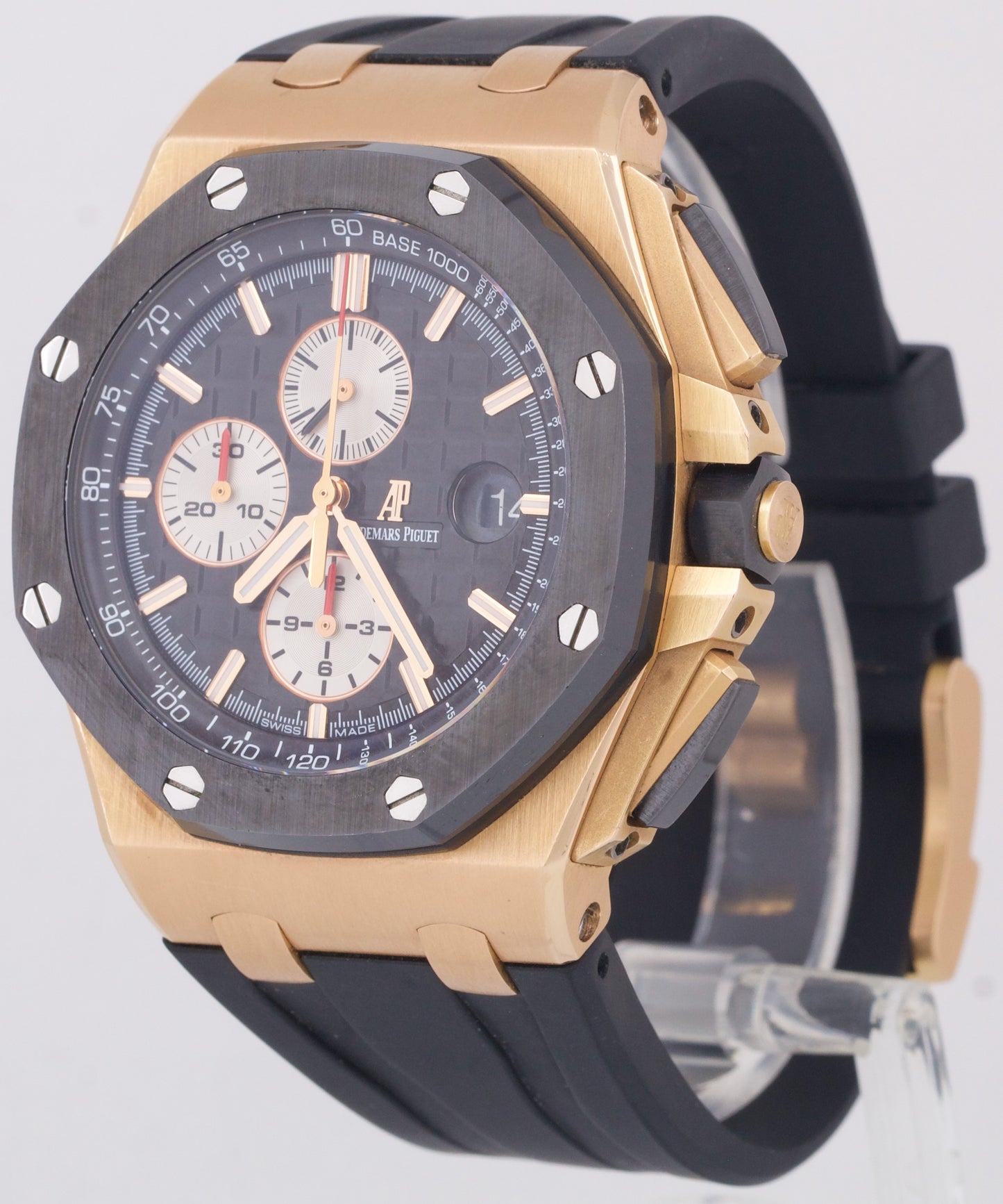 Audemars Piguet Royal Oak Offshore 18K Rose Gold BLACK Rubber 44mm Watch 26401RO