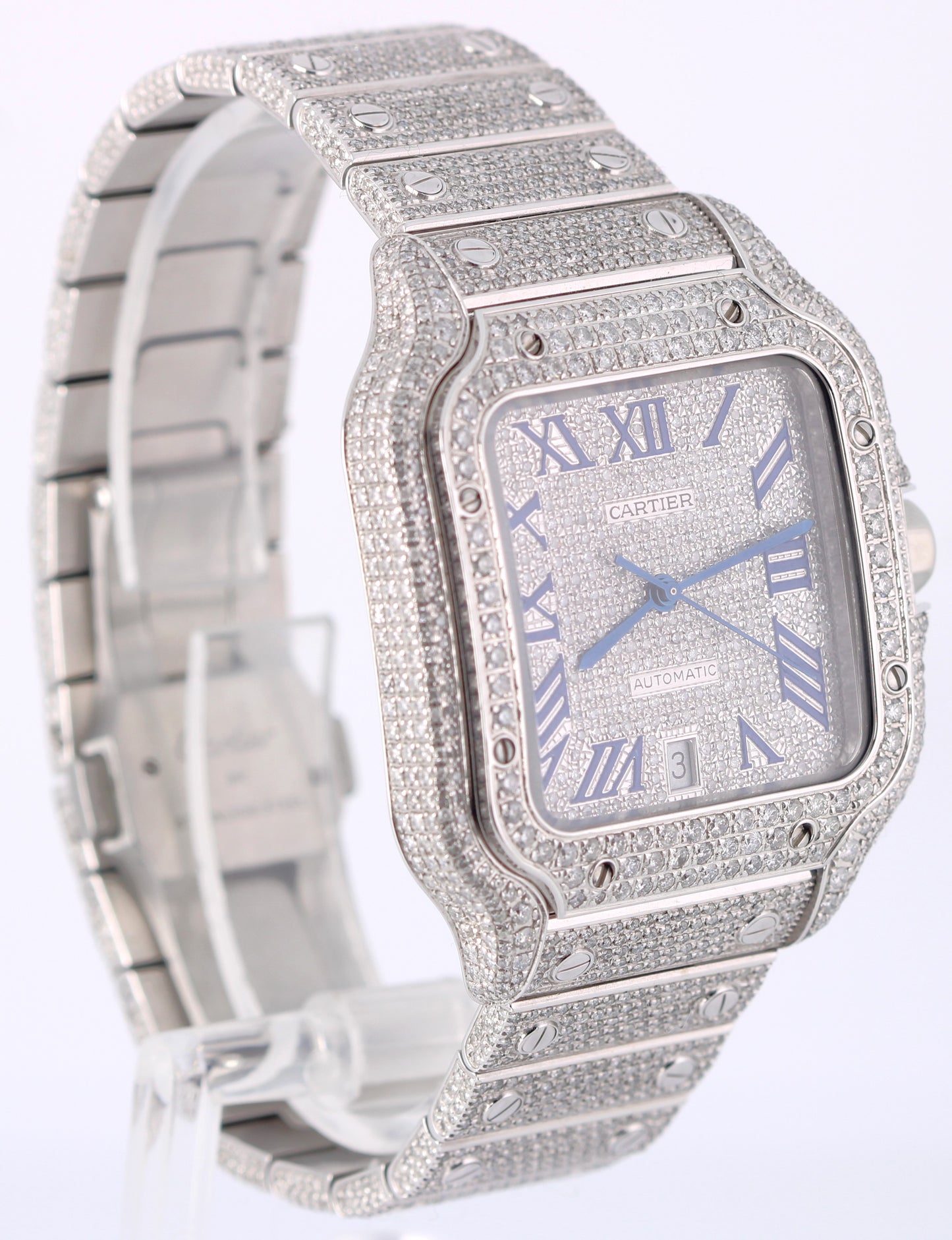 Cartier Santos LARGE PAPERS Pave DIAMOND 47.5x39.8mm WSSA0018 4072 Watch BOX