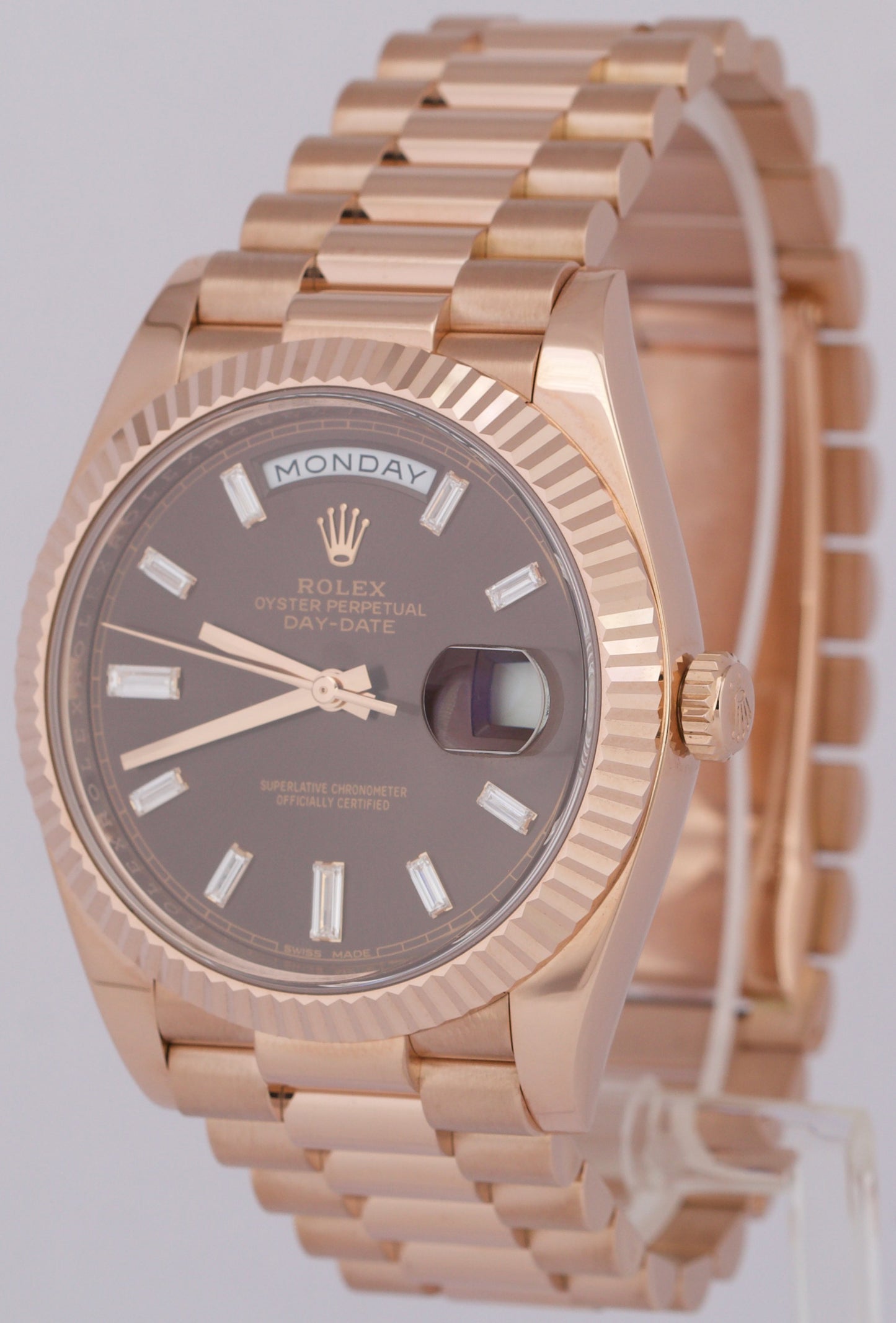 PAPERS Rolex Day-Date President 40mm FACTORY CHOCOLATE BAGUETTE 18K 228235 BOX