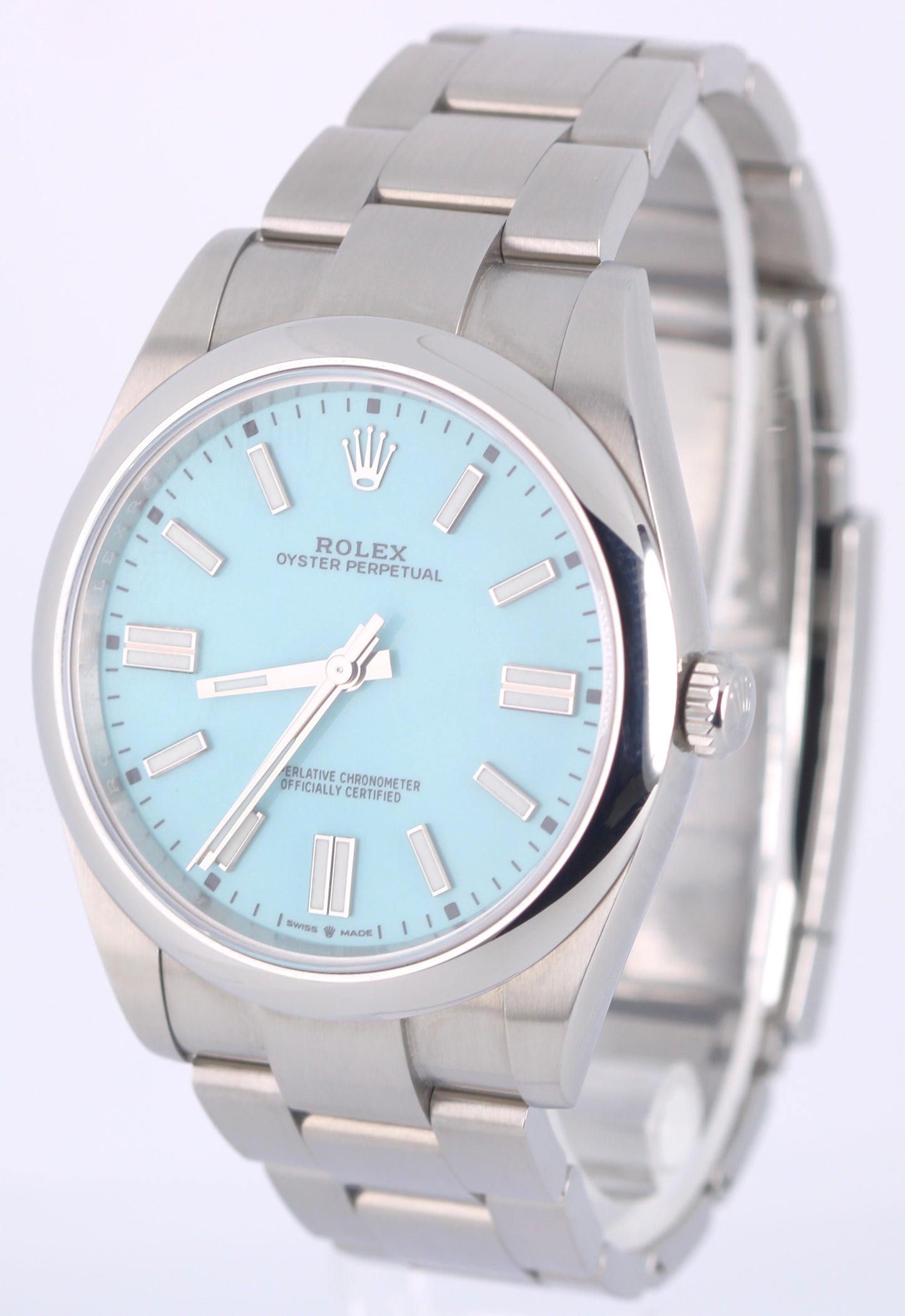 2022 PAPERS UNPOL. Rolex Oyster Perpetual Steel TURQUOISE 41mm 124300 Watch BOX