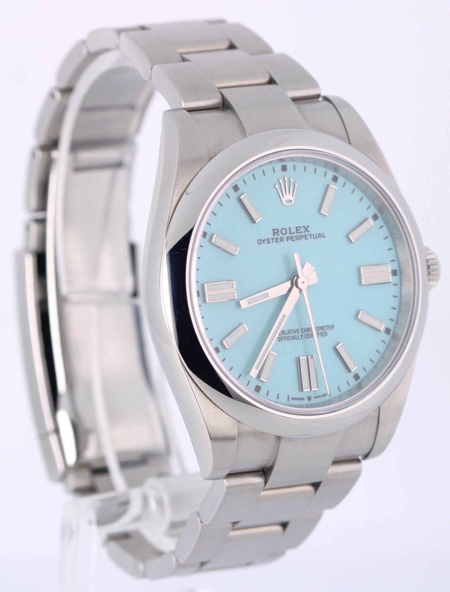 2022 PAPERS UNPOL. Rolex Oyster Perpetual Steel TURQUOISE 41mm 124300 Watch BOX