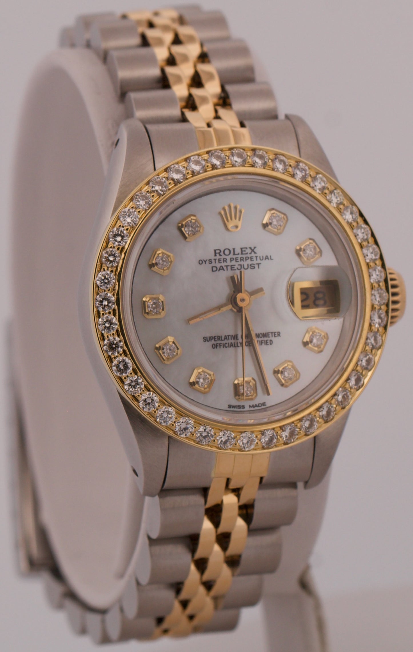 1990 Ladies Rolex DateJust 26mm MOP DIAMOND BEZEL 18K Gold Steel JUBILEE 69173