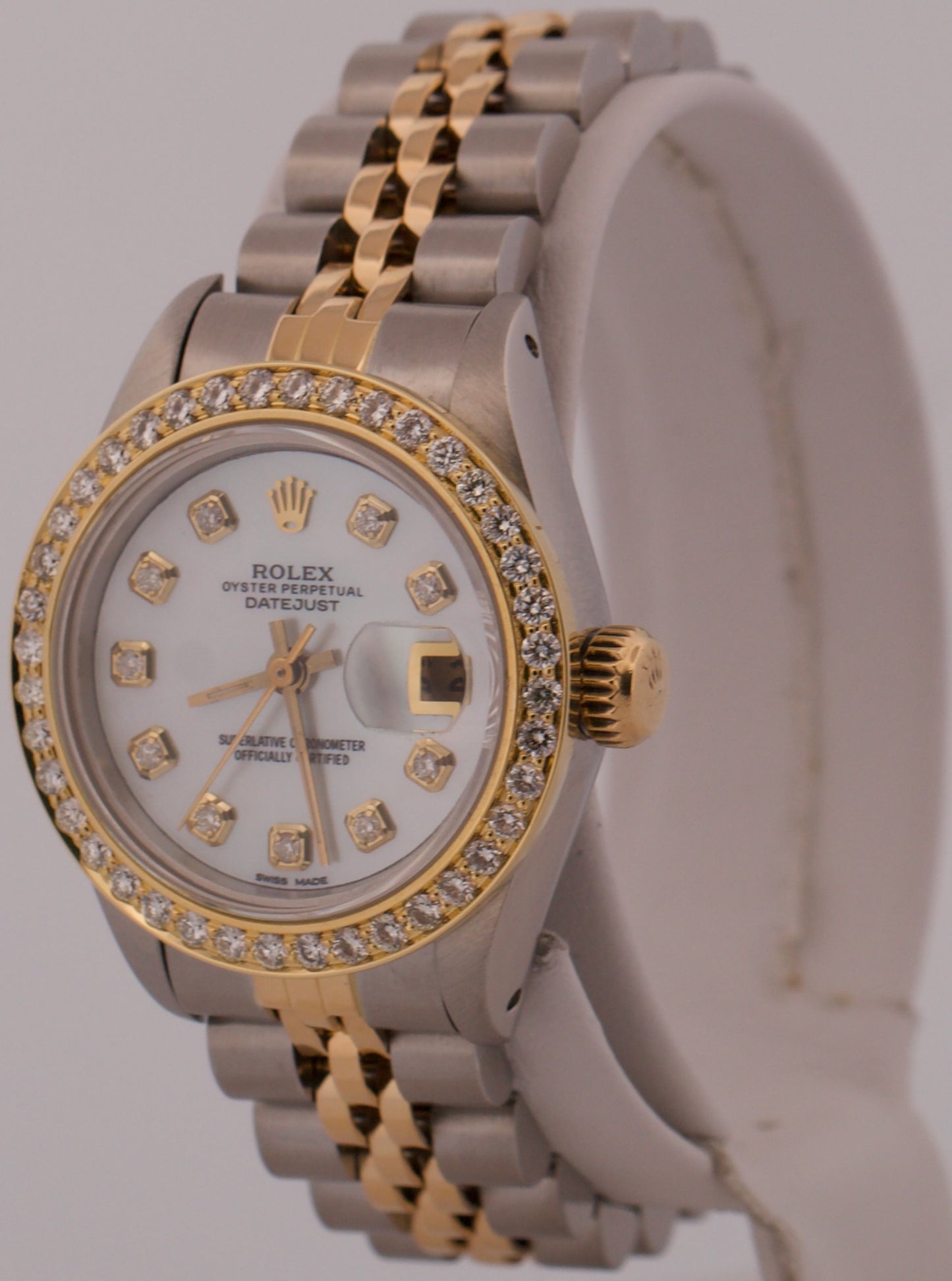 1990 Ladies Rolex DateJust 26mm MOP DIAMOND BEZEL 18K Gold Steel JUBILEE 69173