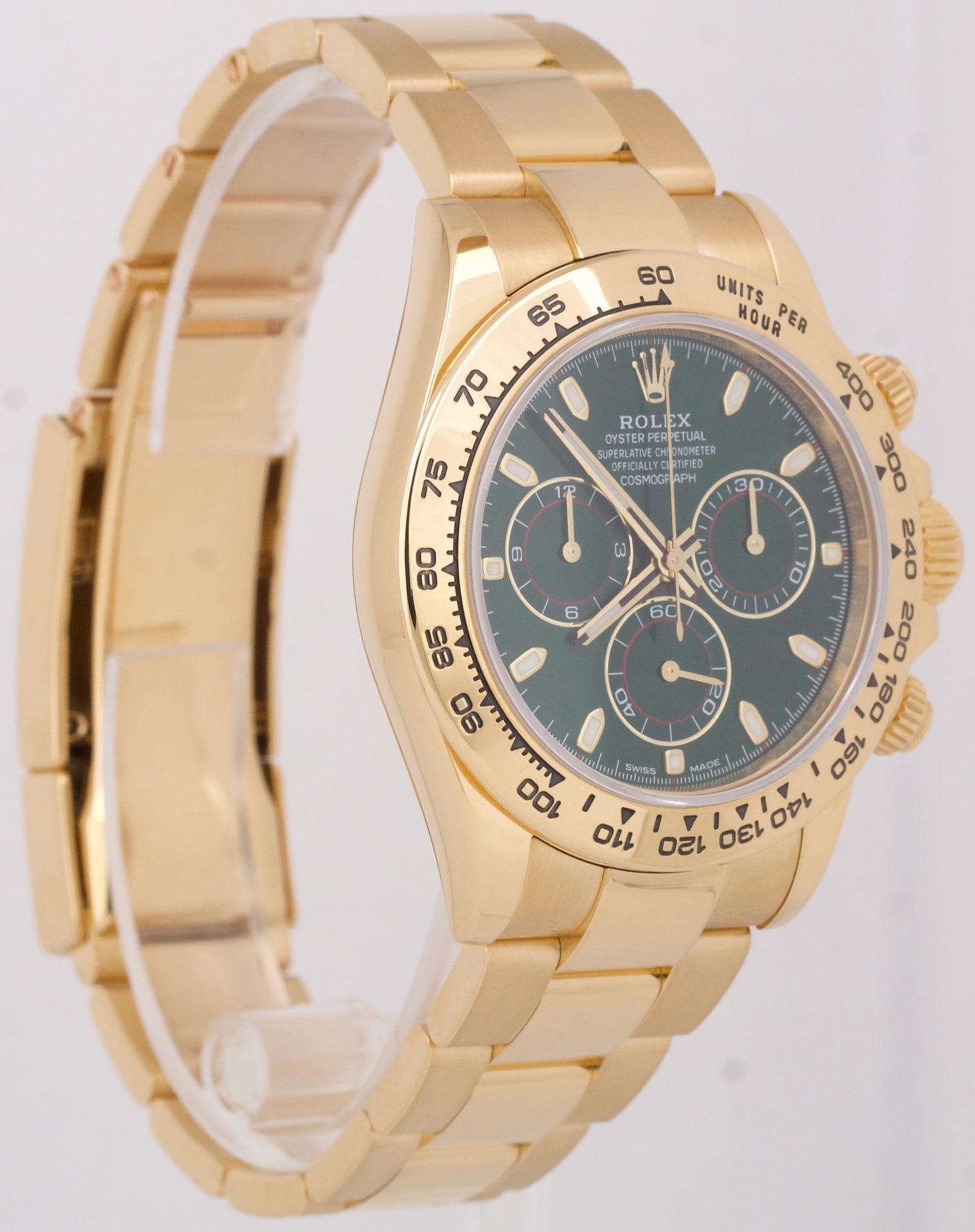 MINT PAPERS Rolex Daytona Cosmograph GREEN 40mm 18K Yellow Gold Watch 116508 BOX