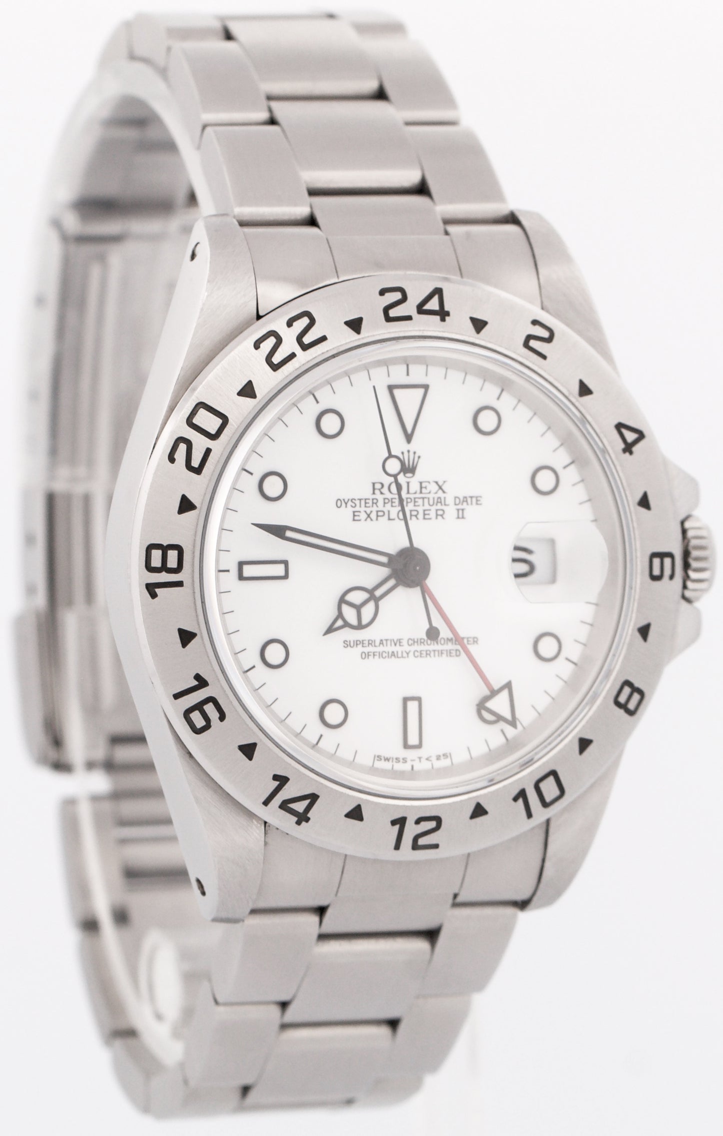 Rolex Explorer II 40mm WHITE Red Stainless Steel Oyster Date GMT Watch 16570