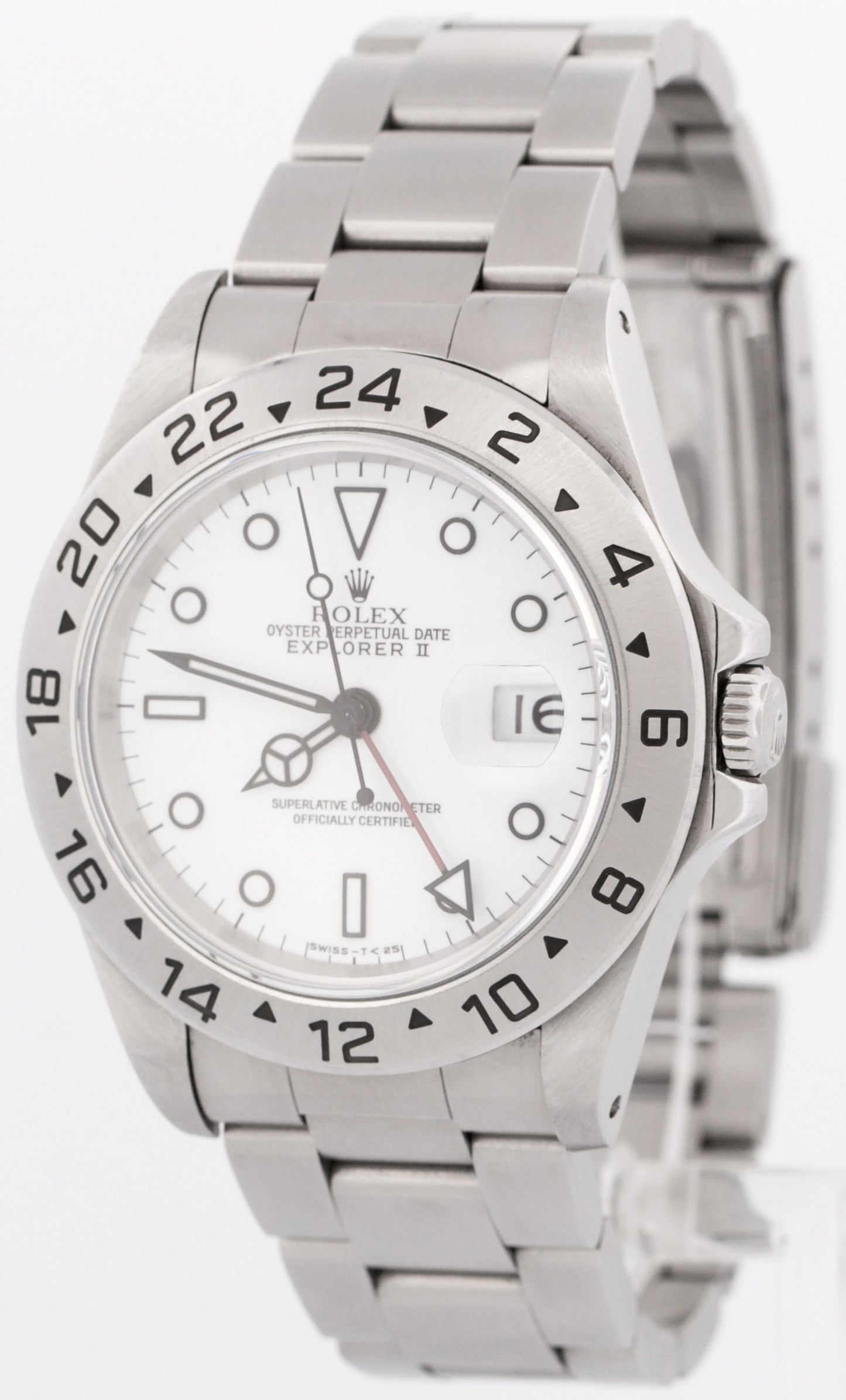 Rolex Explorer II 40mm WHITE Red Stainless Steel Oyster Date GMT Watch 16570