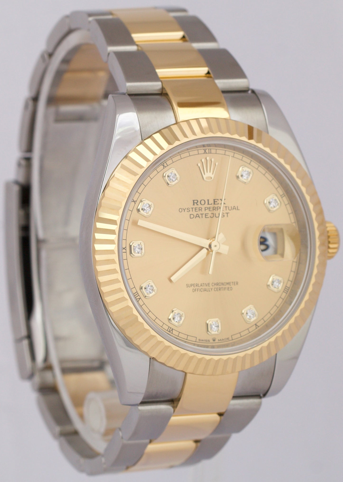 2021 PAPERS Rolex DateJust 41 CHAMPAGNE DIAMOND 18K Gold Oyster 41mm 126333 BOX