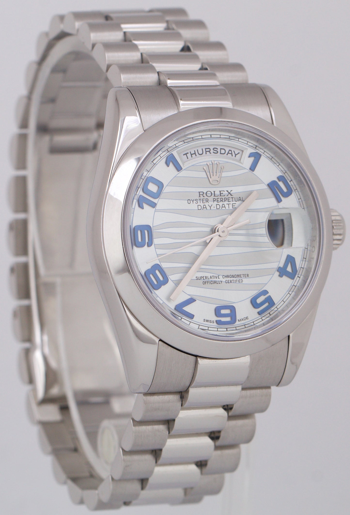 2024 RSC Rolex Day-Date Presidential 36mm GLACIER BLUE WAVE Platinum 118206 BOX