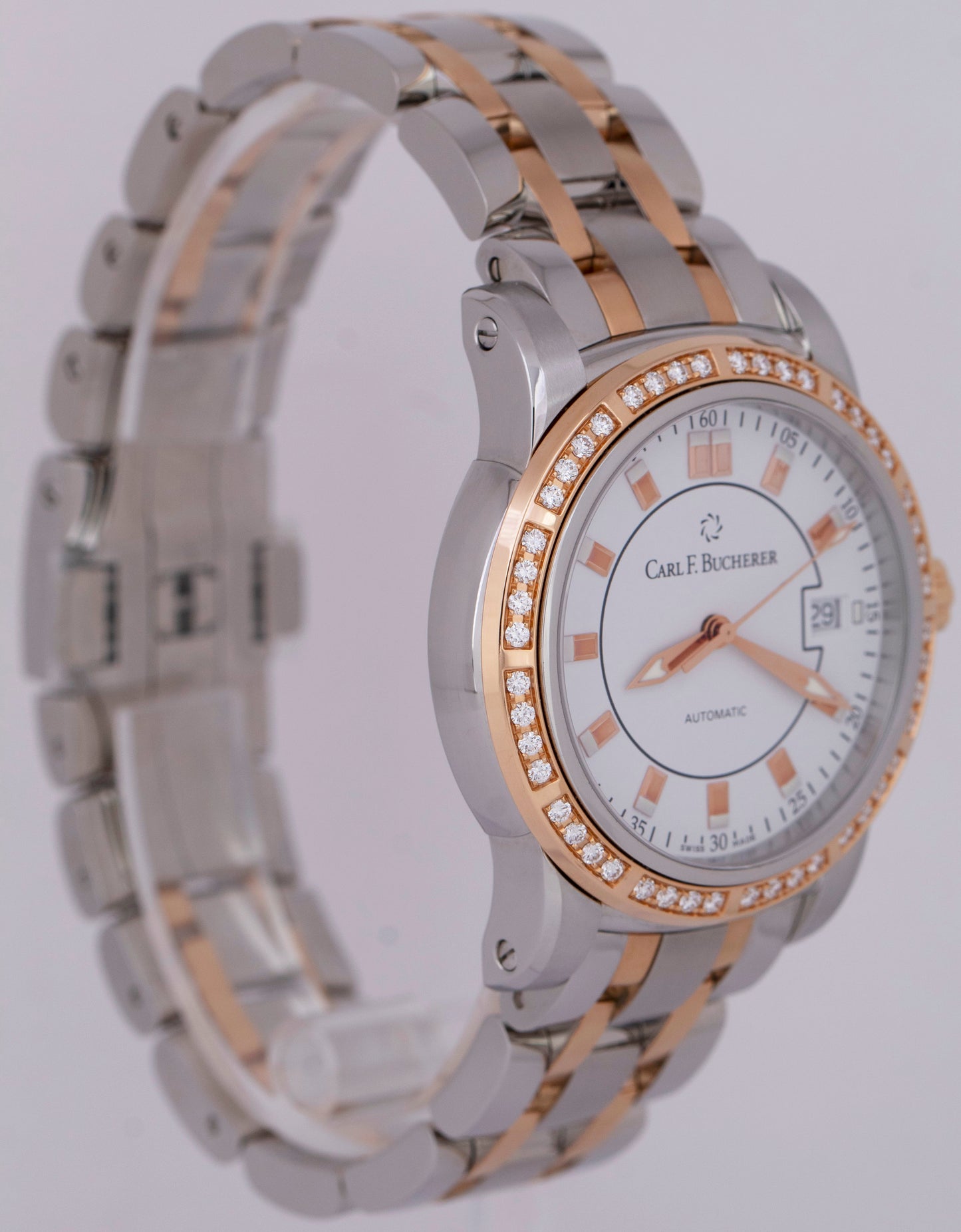 Carl F. Bucherer Patravi 38mm White Steel Rose Gold DIAMOND Watch 00.10617.07.23